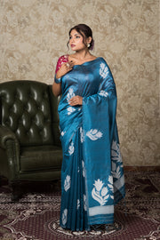 Blue Tussar Silk Saree