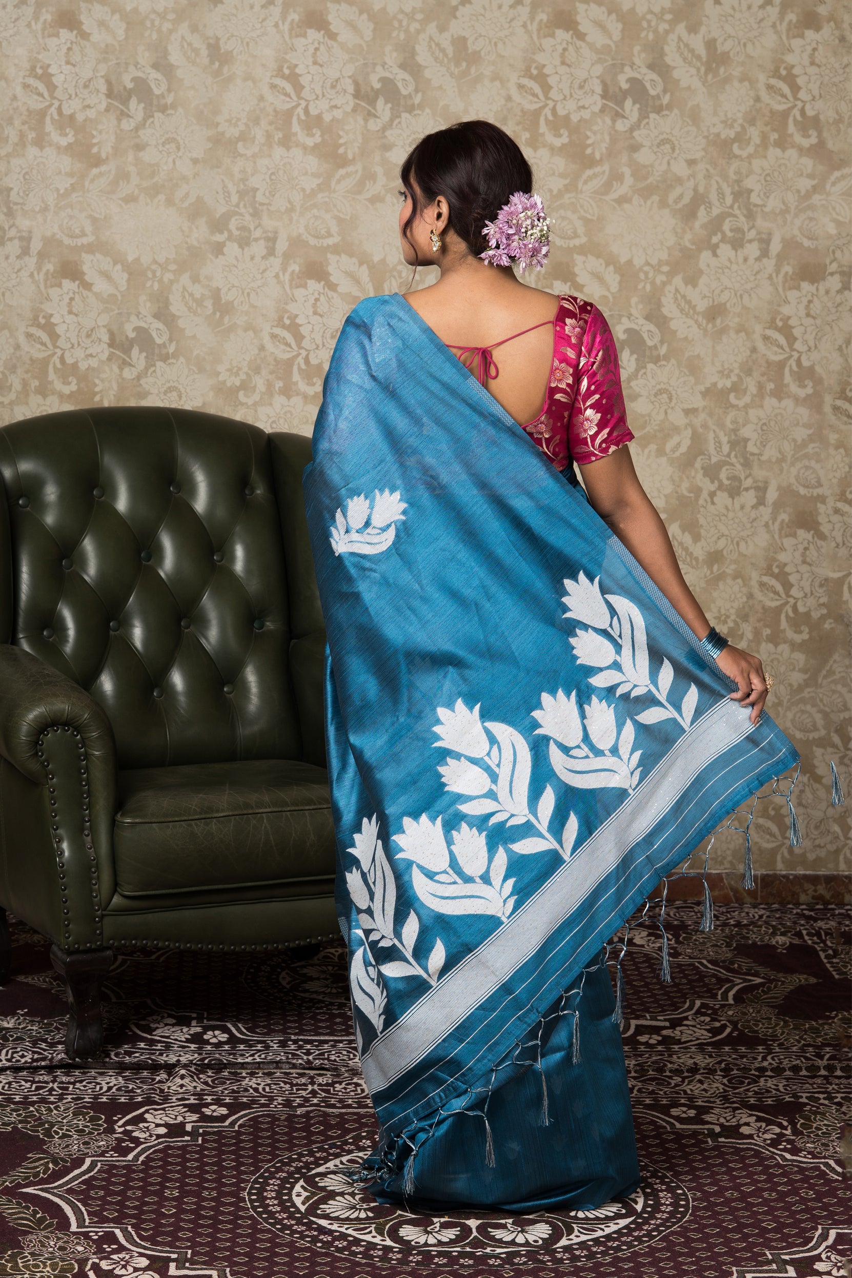 Blue Tussar Silk Saree