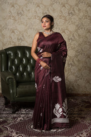 Maroon Tussar Silk Saree