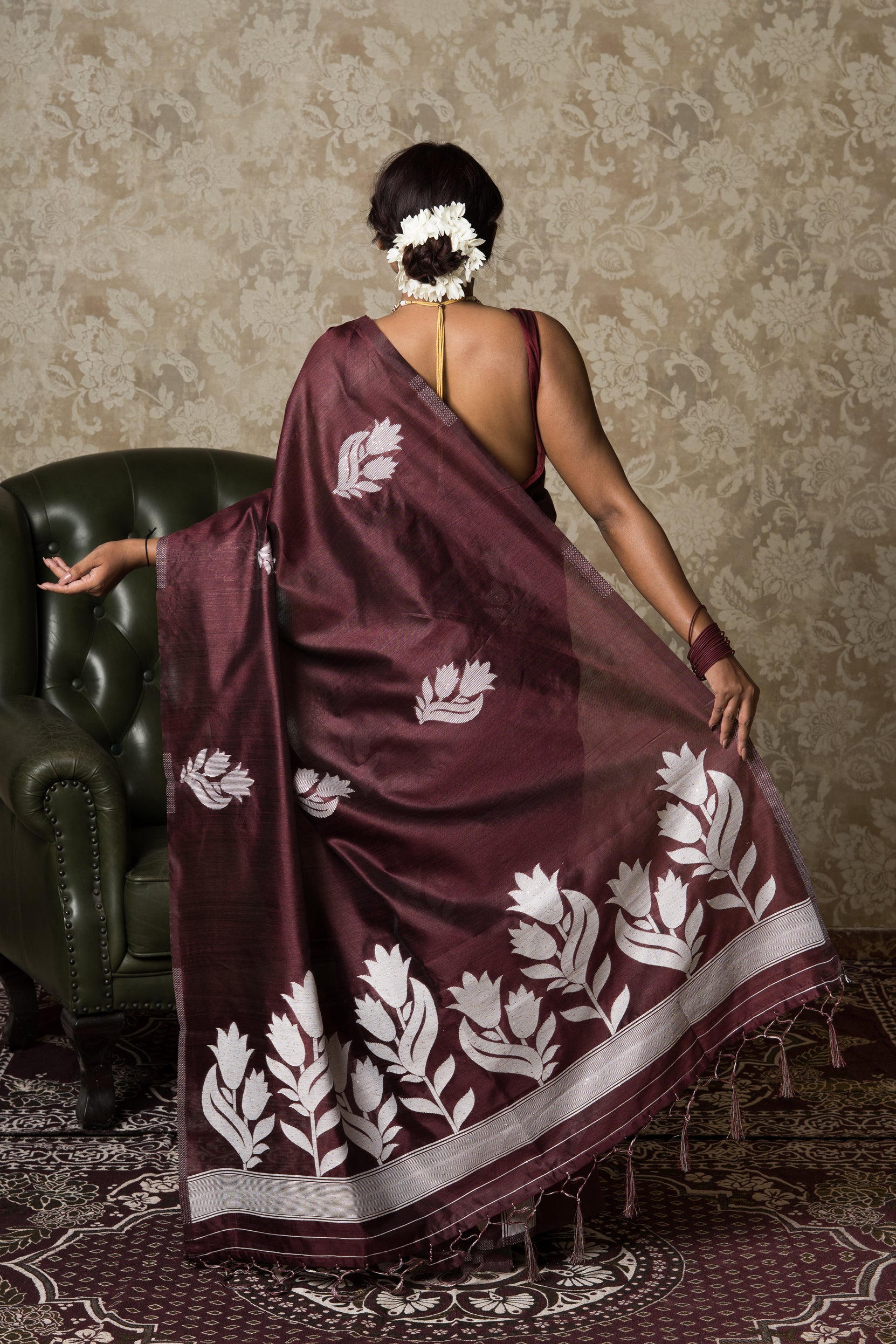 Maroon Tussar Silk Saree