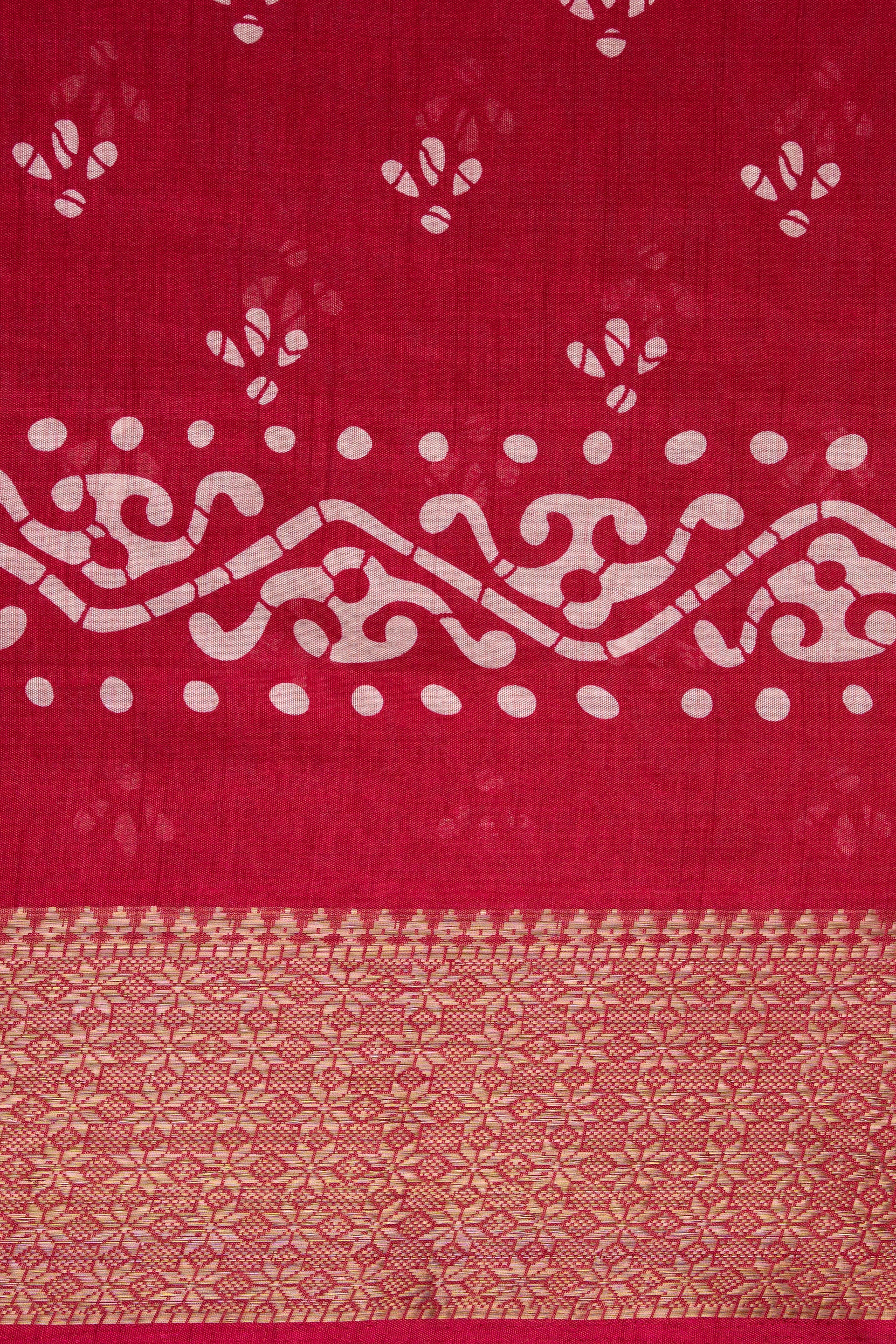Red Tussar Silk Saree with Batik Print