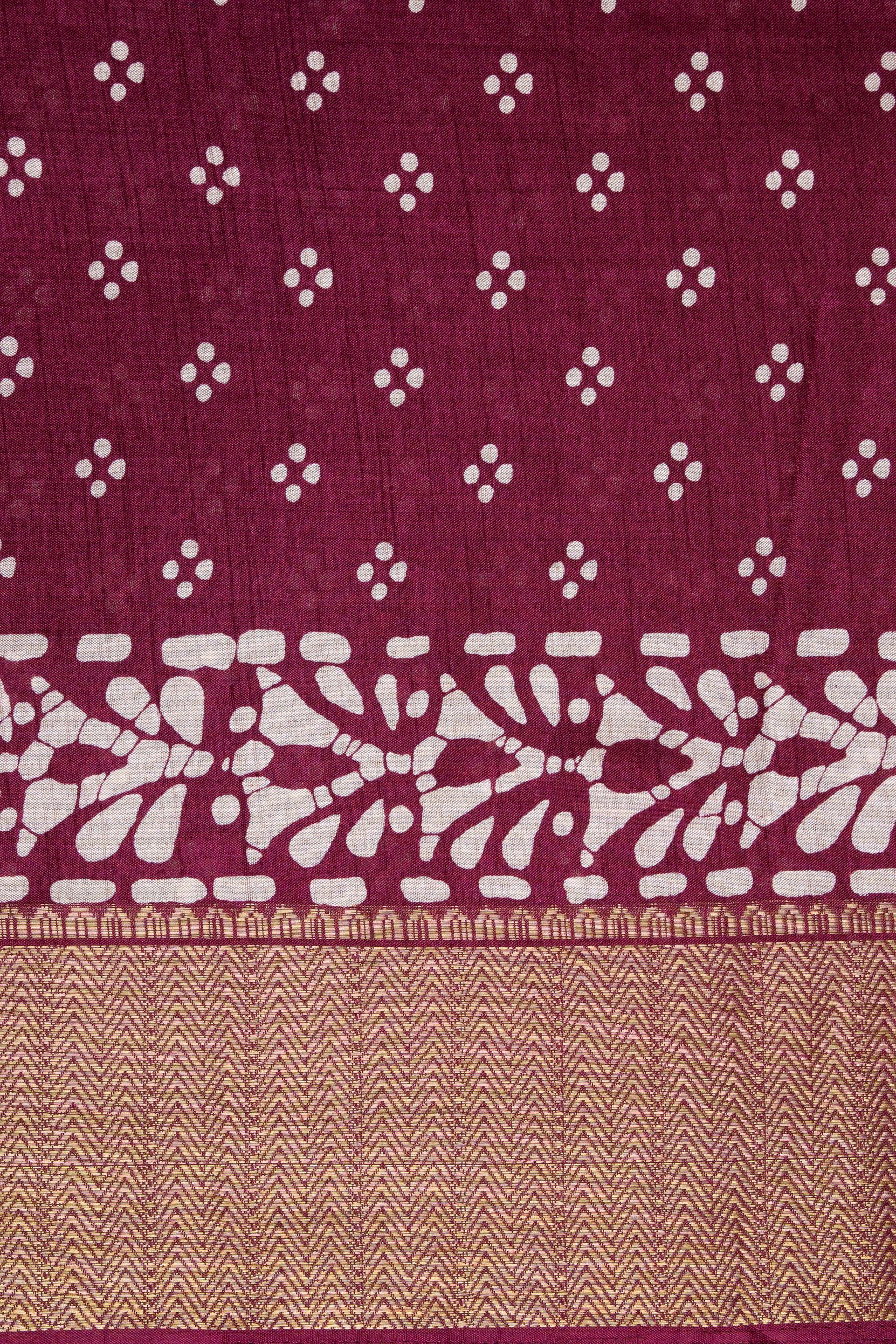 Wine Tussar Silk Saree with Batik Print