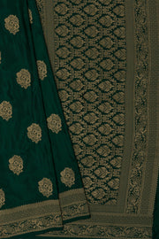 Bottle Green Katan Silk Banarasi Saree with Resham and Zari Floral butti