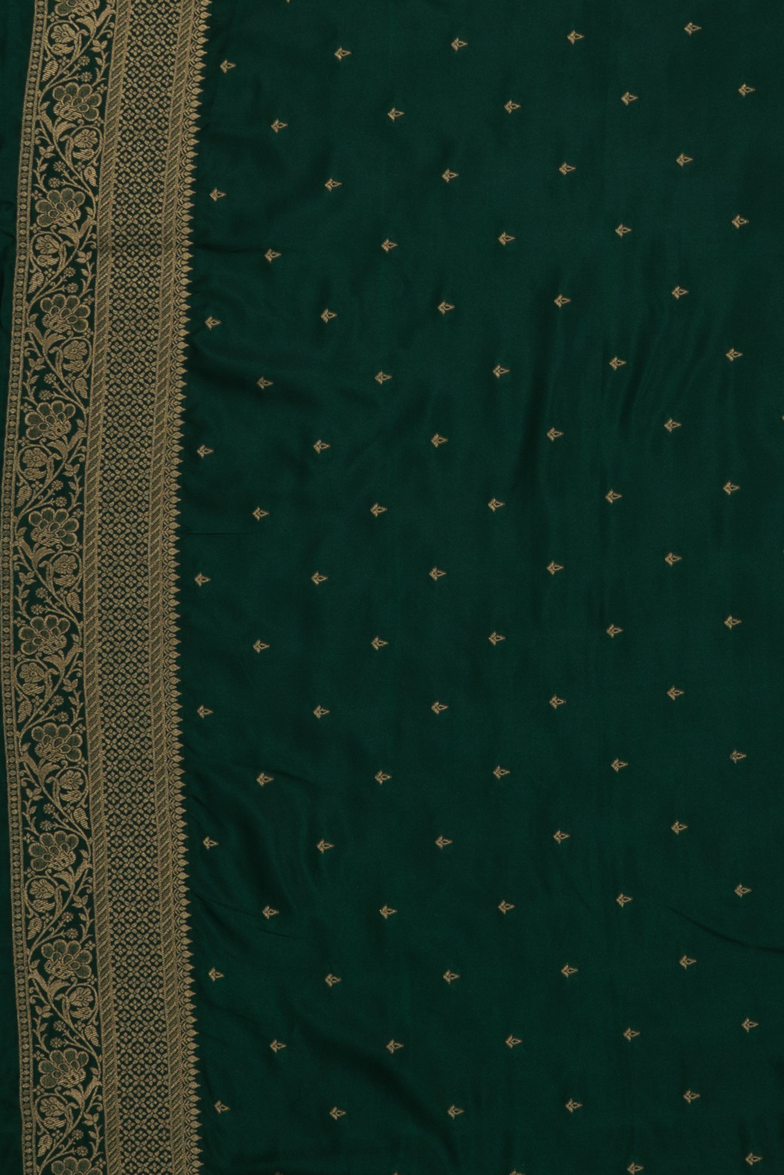 Bottle Green Katan Silk Banarasi Saree with Resham and Zari Floral butti