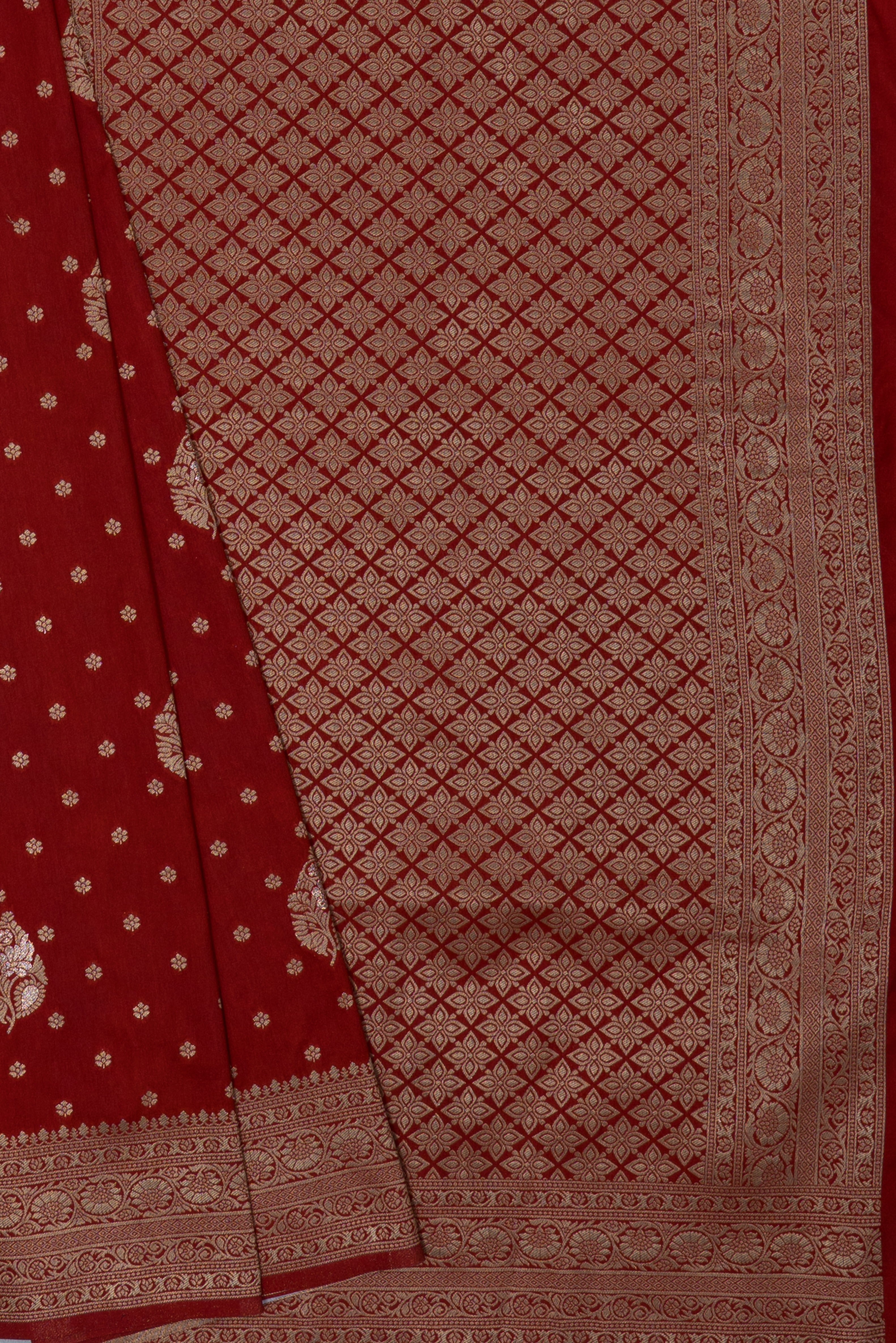 Rust Tussar Silk Banarasi Saree with Gold Zari Parna butti