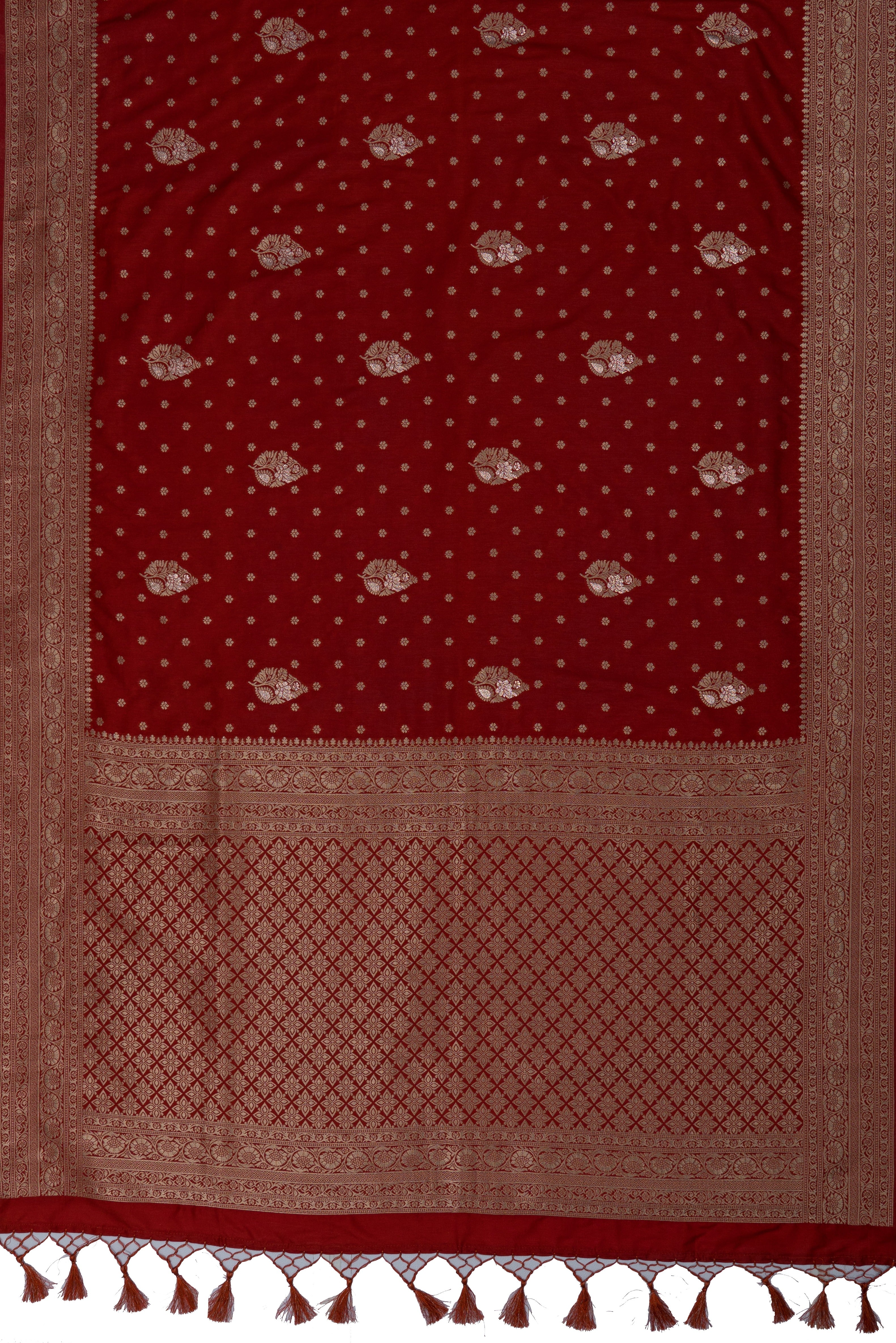 Rust Tussar Silk Banarasi Saree with Gold Zari Parna butti