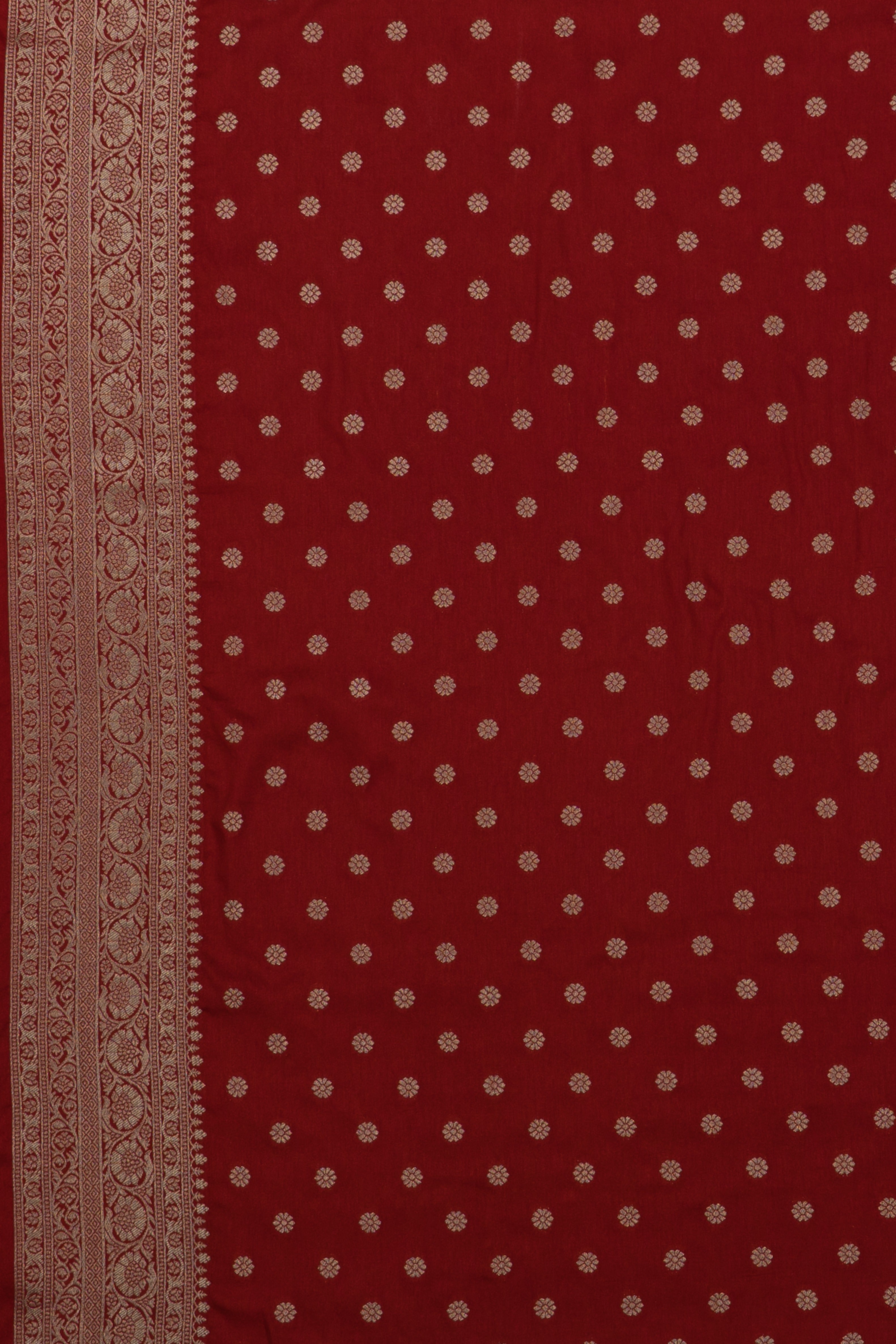 Rust Tussar Silk Banarasi Saree with Gold Zari Parna butti