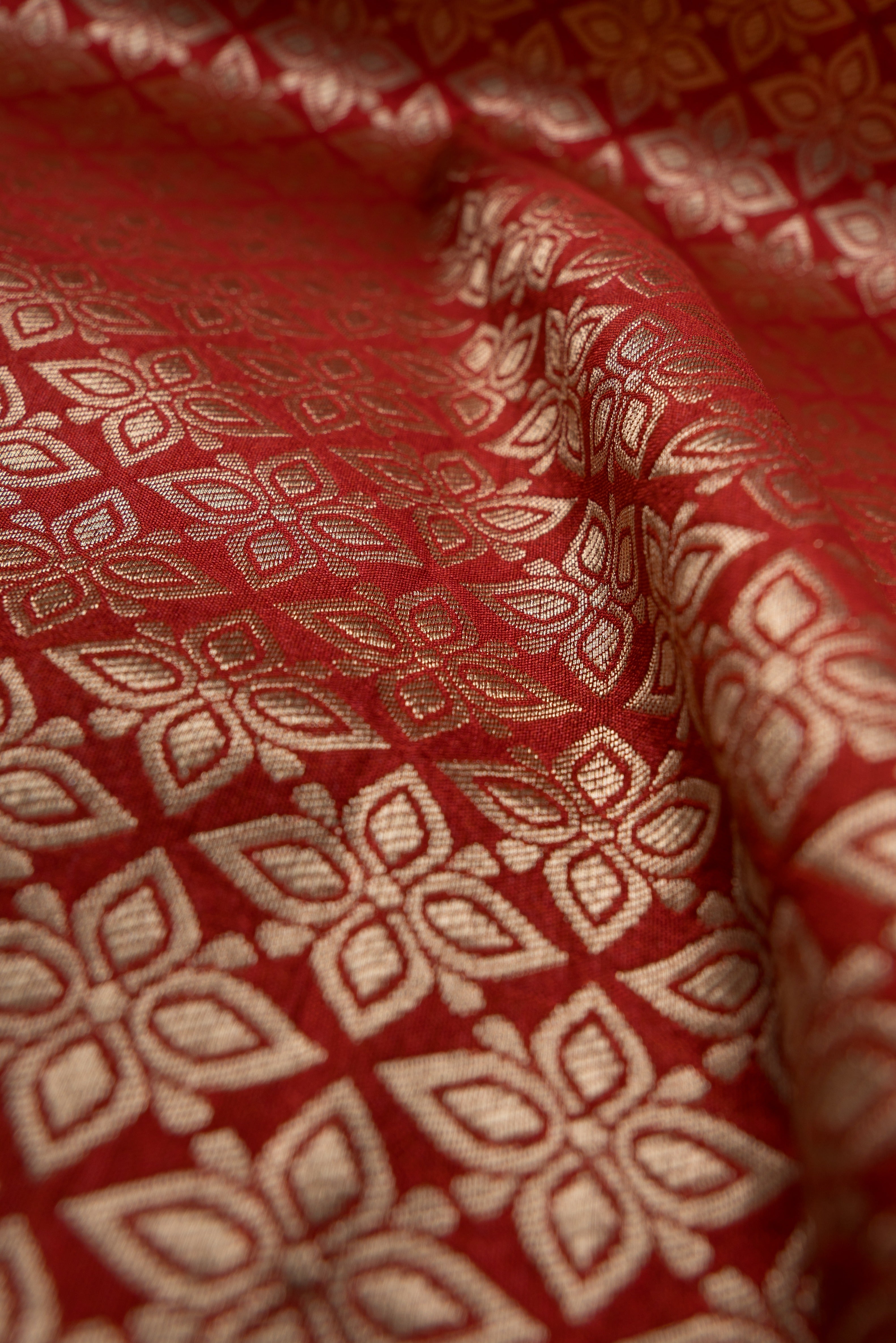 Rust Tussar Silk Banarasi Saree with Gold Zari Parna butti