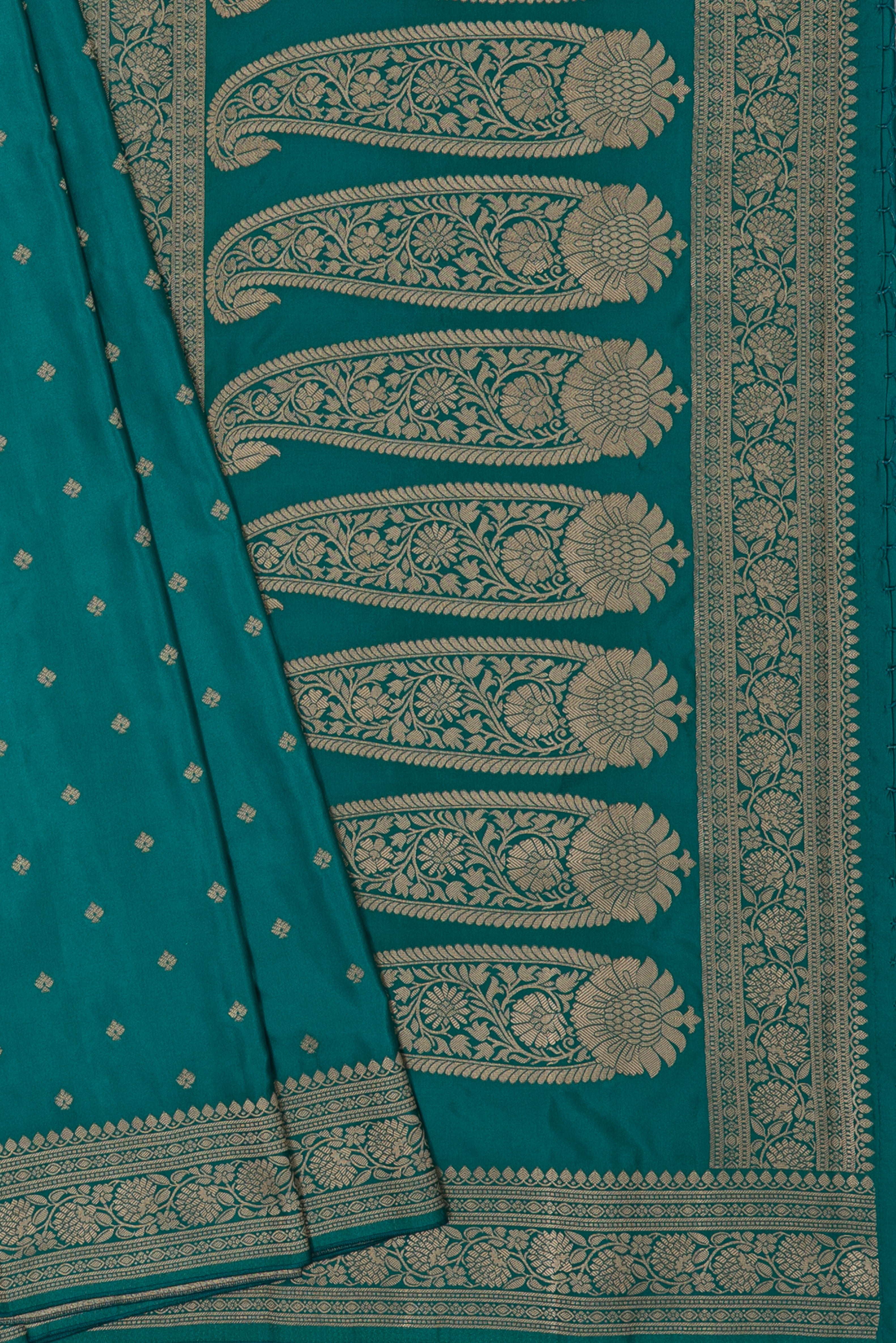 Peacock Green Katan Silk Banarasi Saree with Paisley Pallu and Jaal brocade blouse
