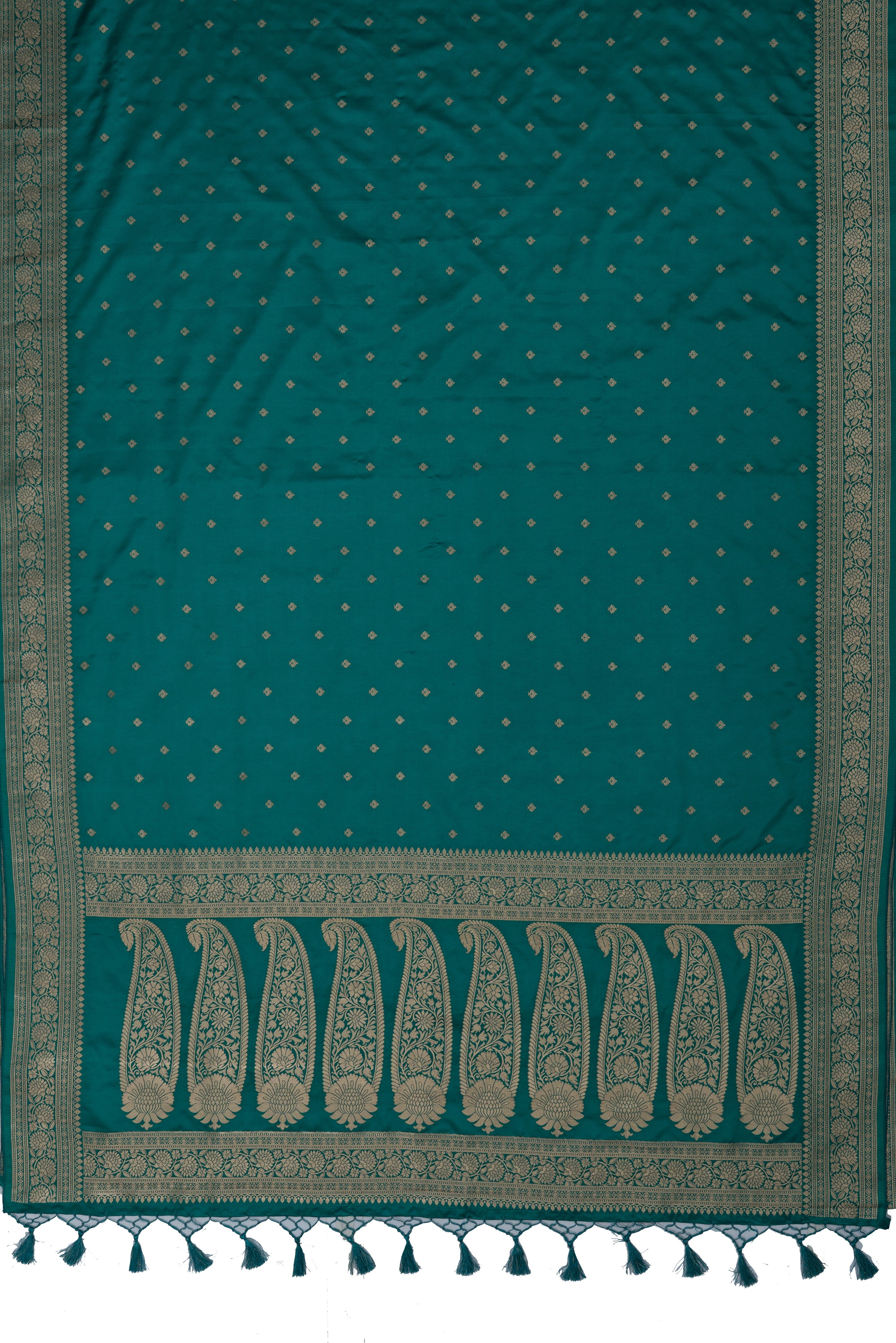 Peacock Green Katan Silk Banarasi Saree with Paisley Pallu and Jaal brocade blouse