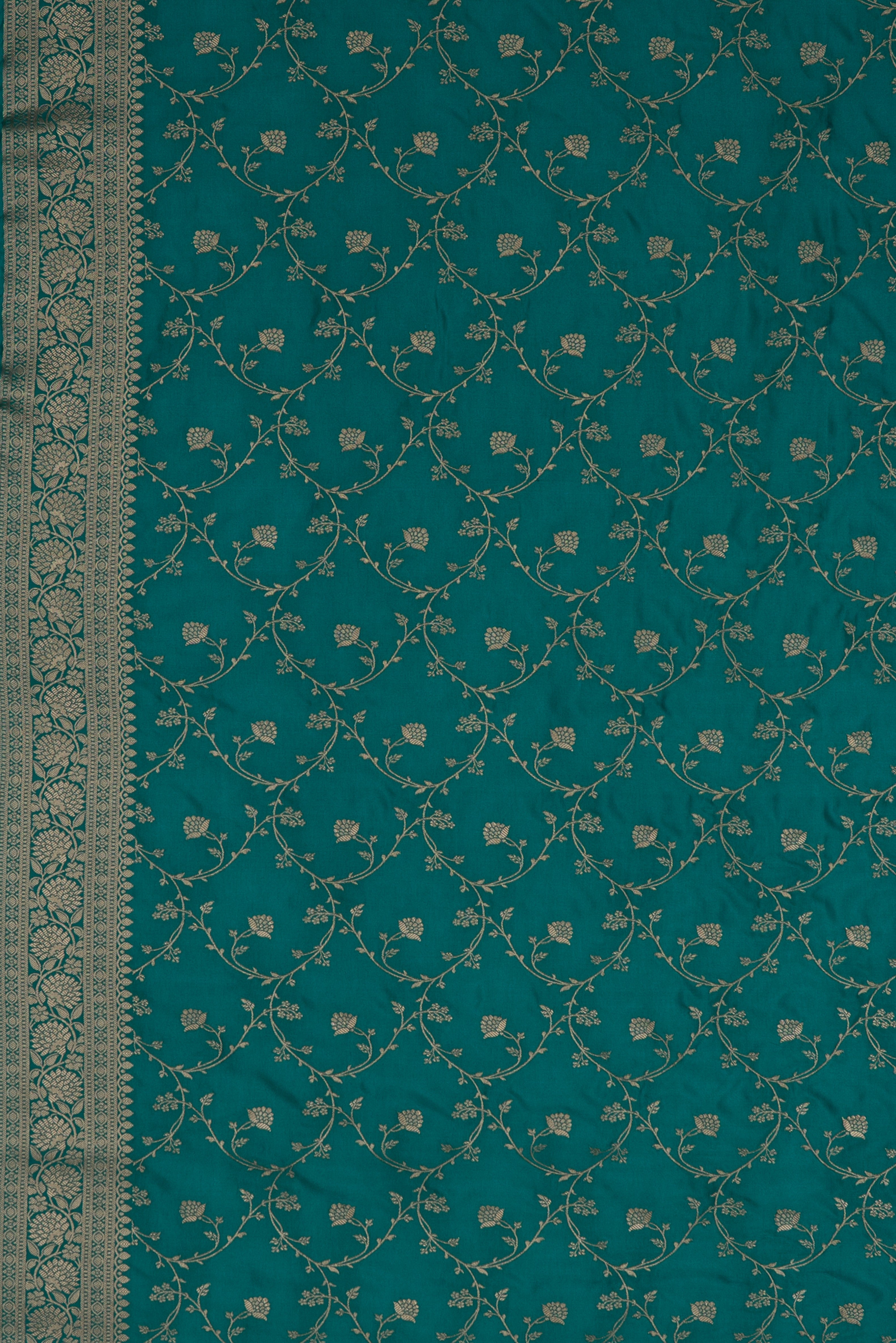 Peacock Green Katan Silk Banarasi Saree with Paisley Pallu and Jaal brocade blouse