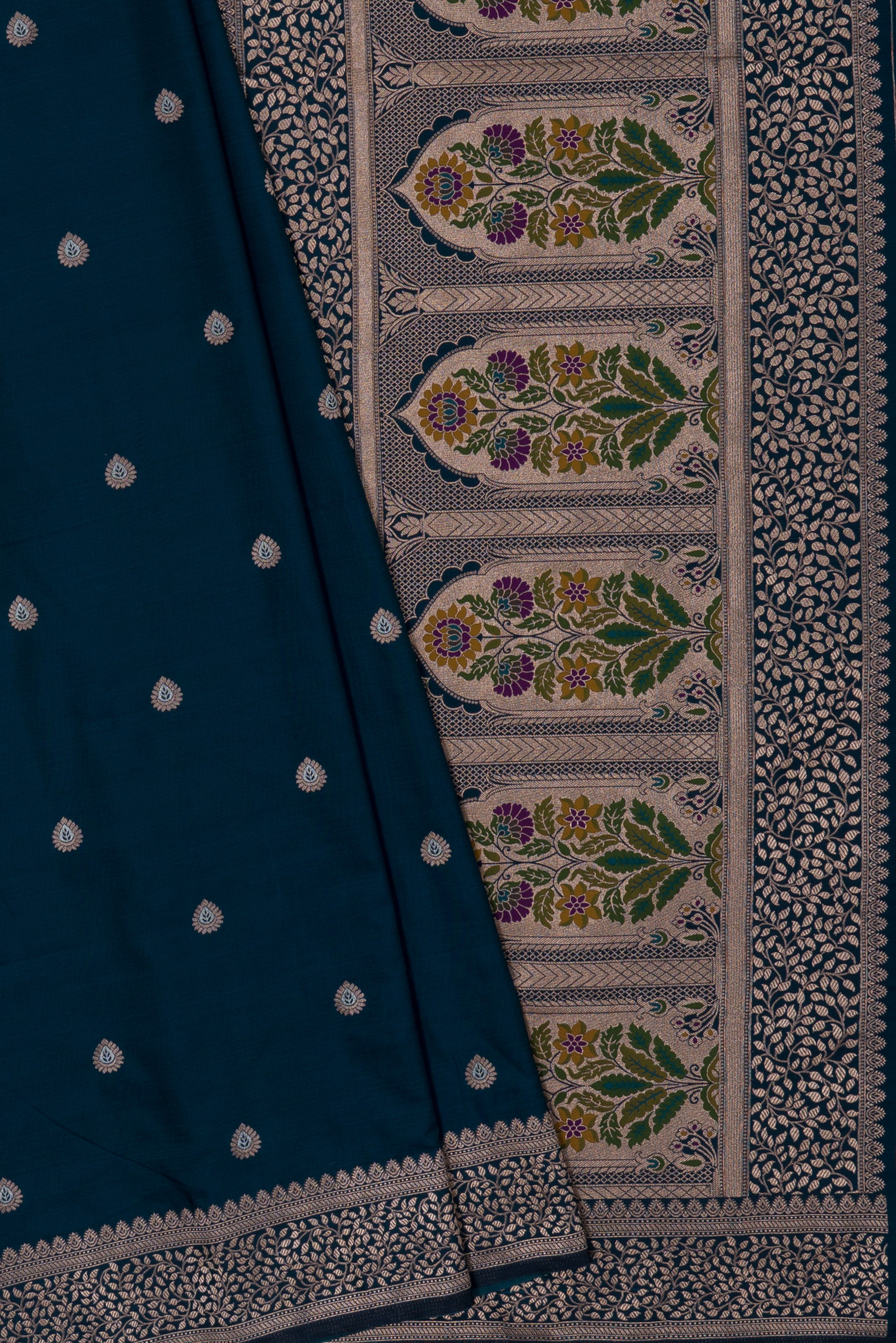 Sapphire Blue Katan Silk Banarasi Saree with Resham Meenakari Pallu
