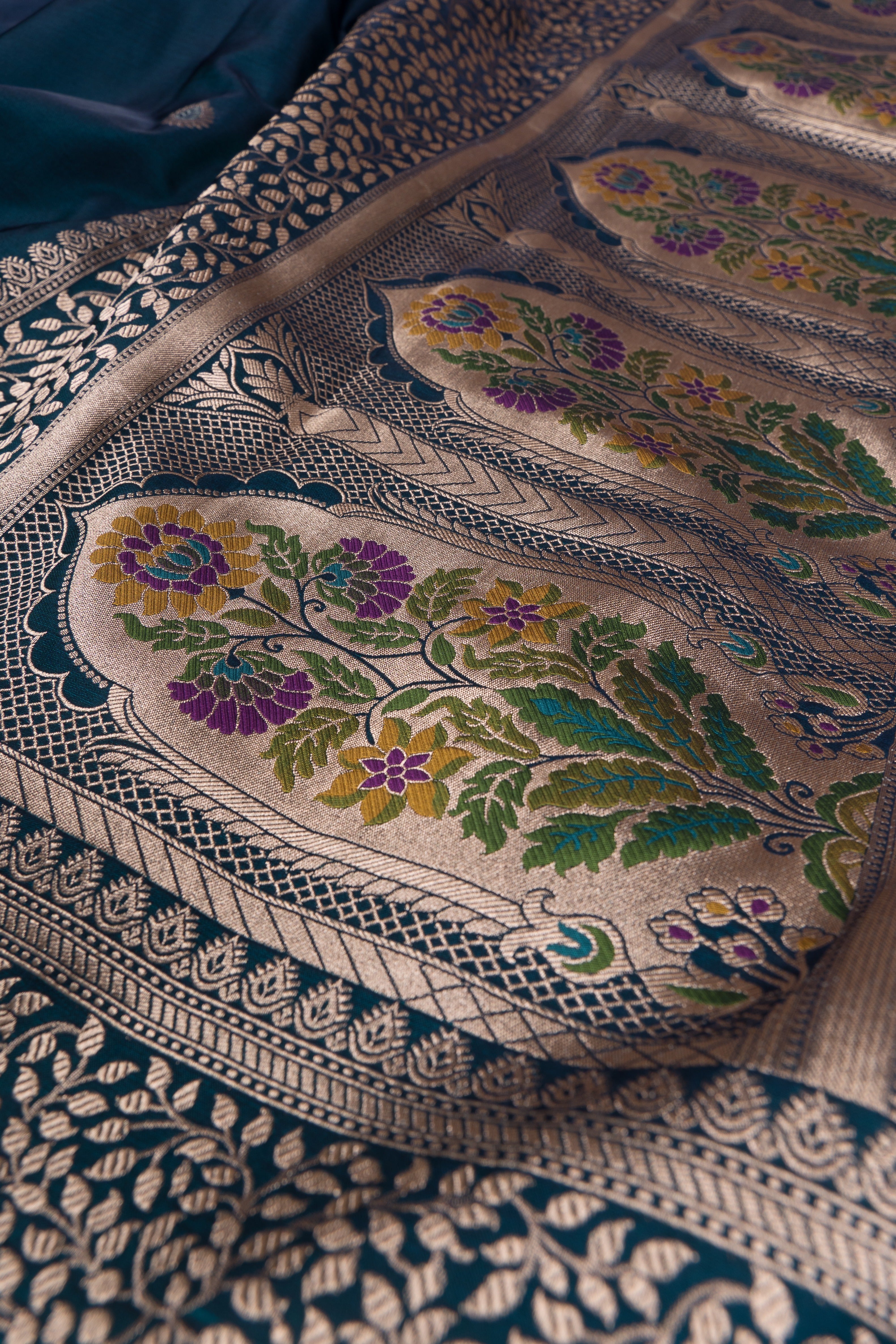 Sapphire Blue Katan Silk Banarasi Saree with Resham Meenakari Pallu