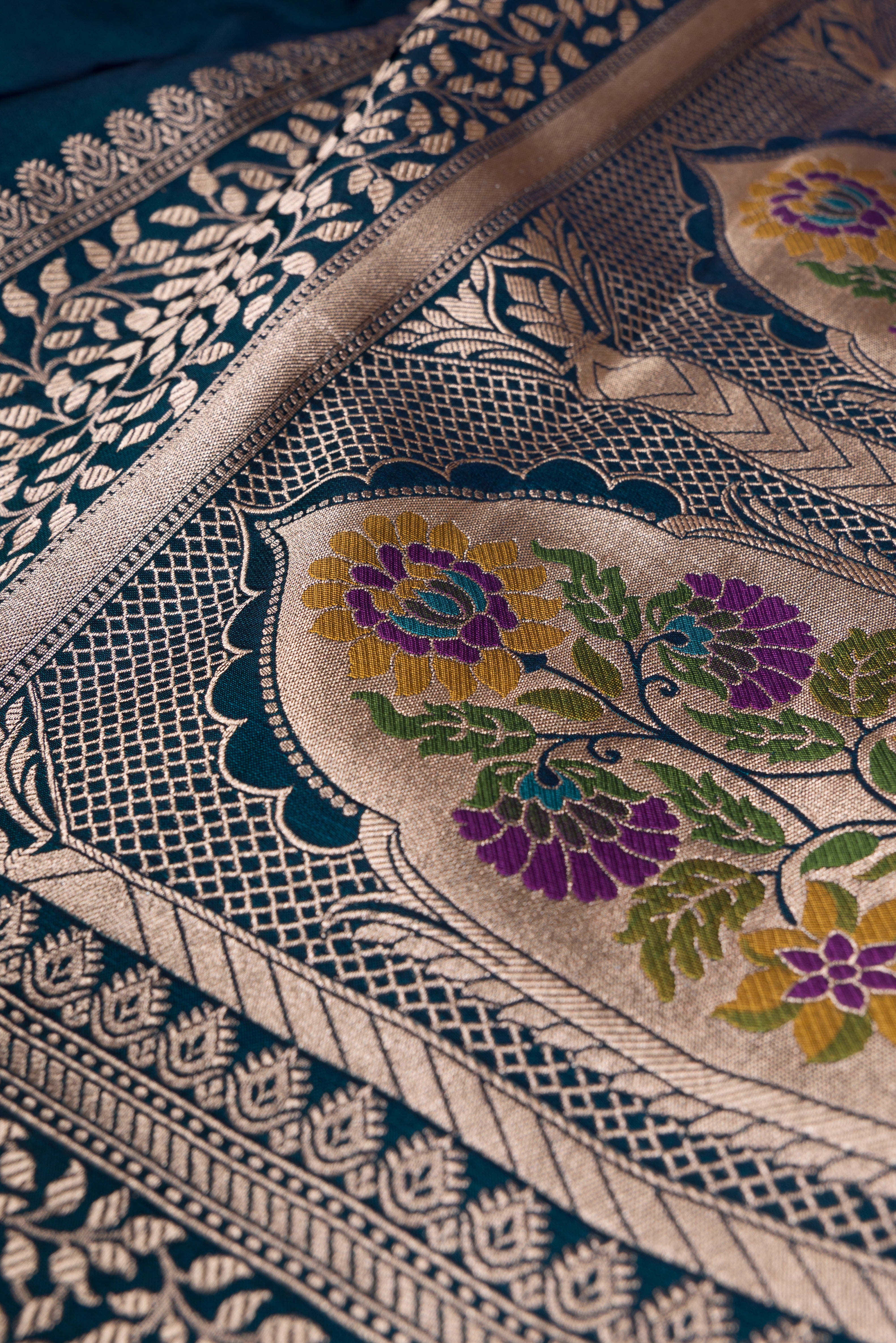 Sapphire Blue Katan Silk Banarasi Saree with Resham Meenakari Pallu