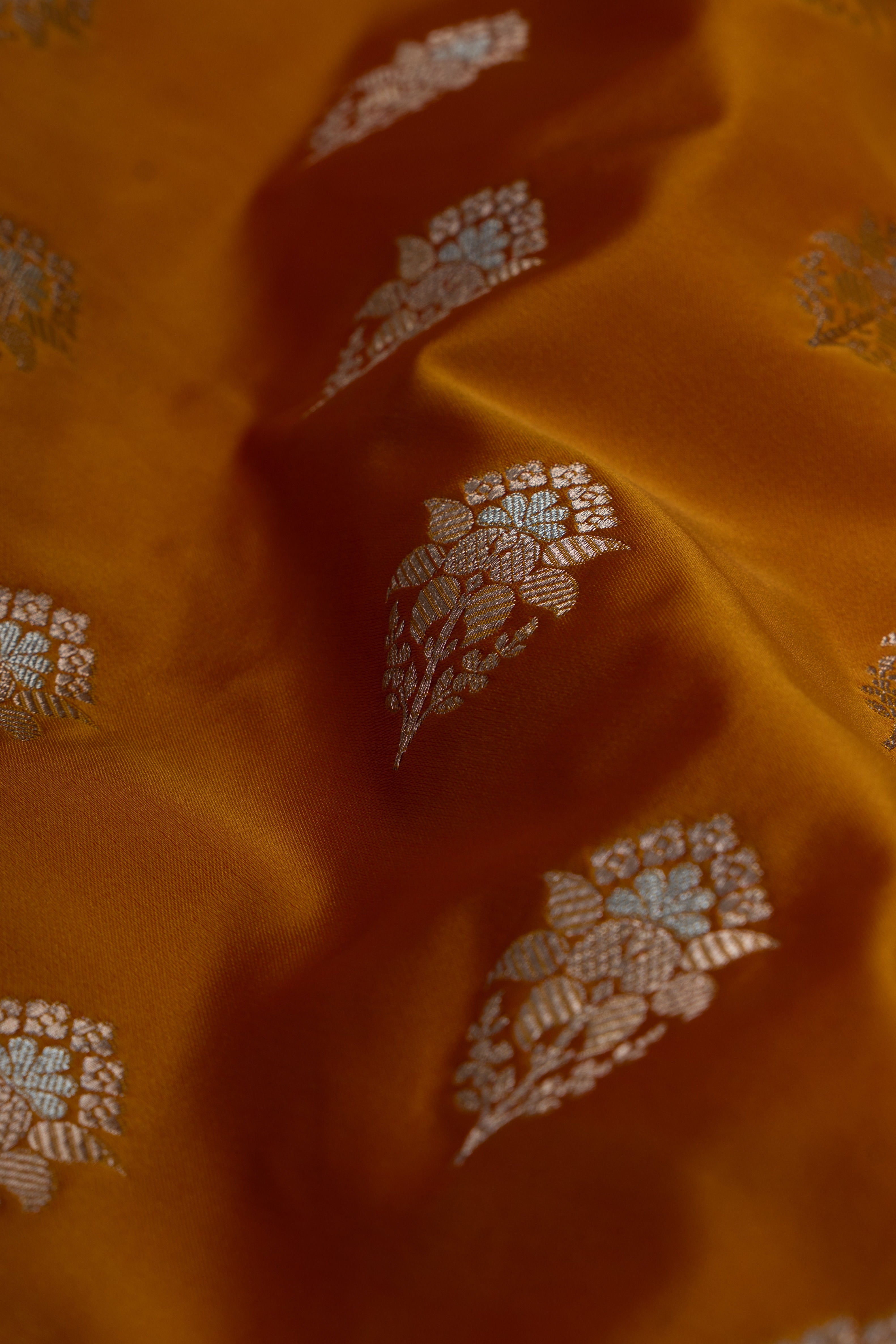 Royal Mustard Katan Silk Banarasi Saree with Dual Zari Border