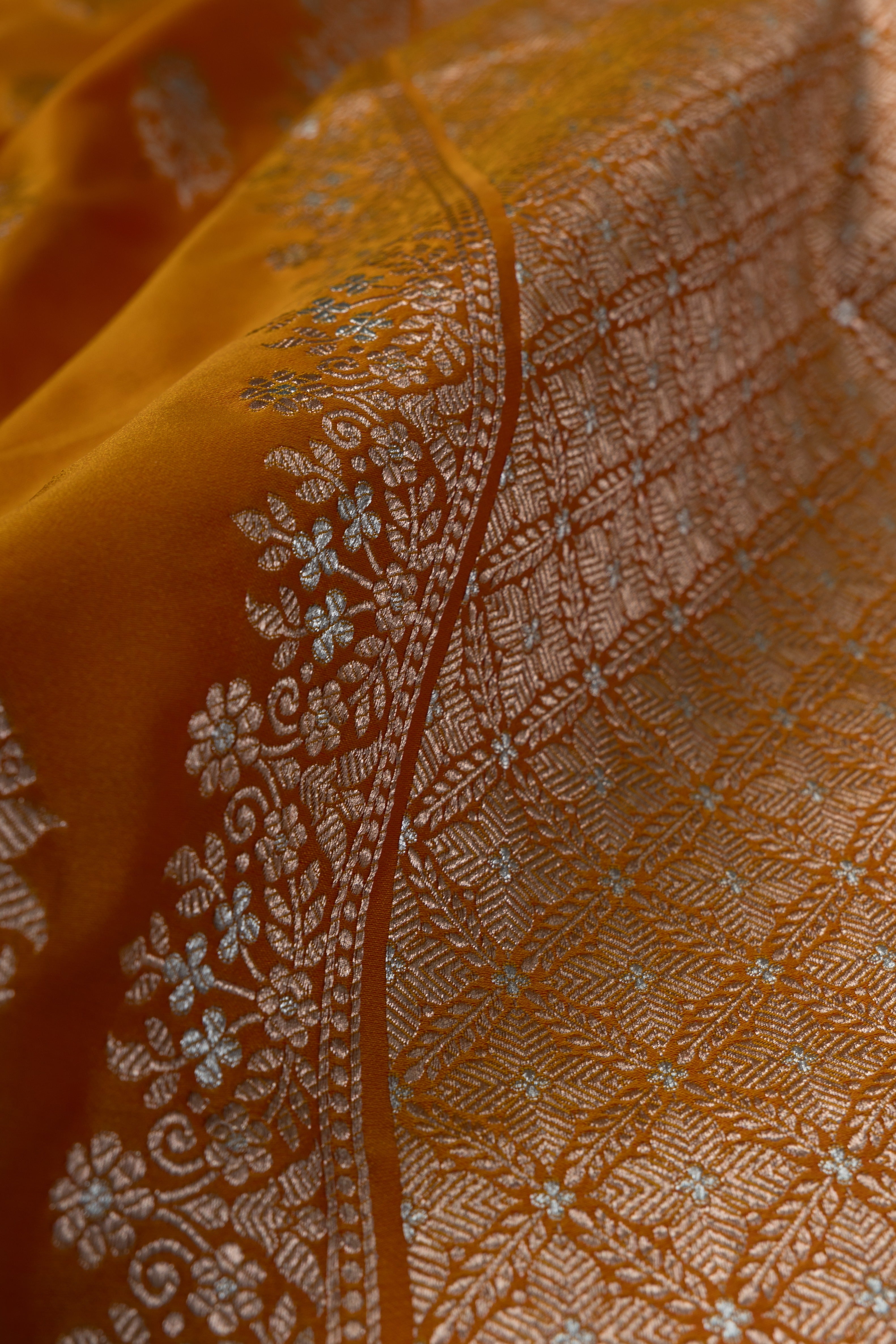 Royal Mustard Katan Silk Banarasi Saree with Dual Zari Border