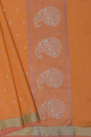 Mango Yellow Cotton Saree with Resham threadwork butti and Aamra Pallu