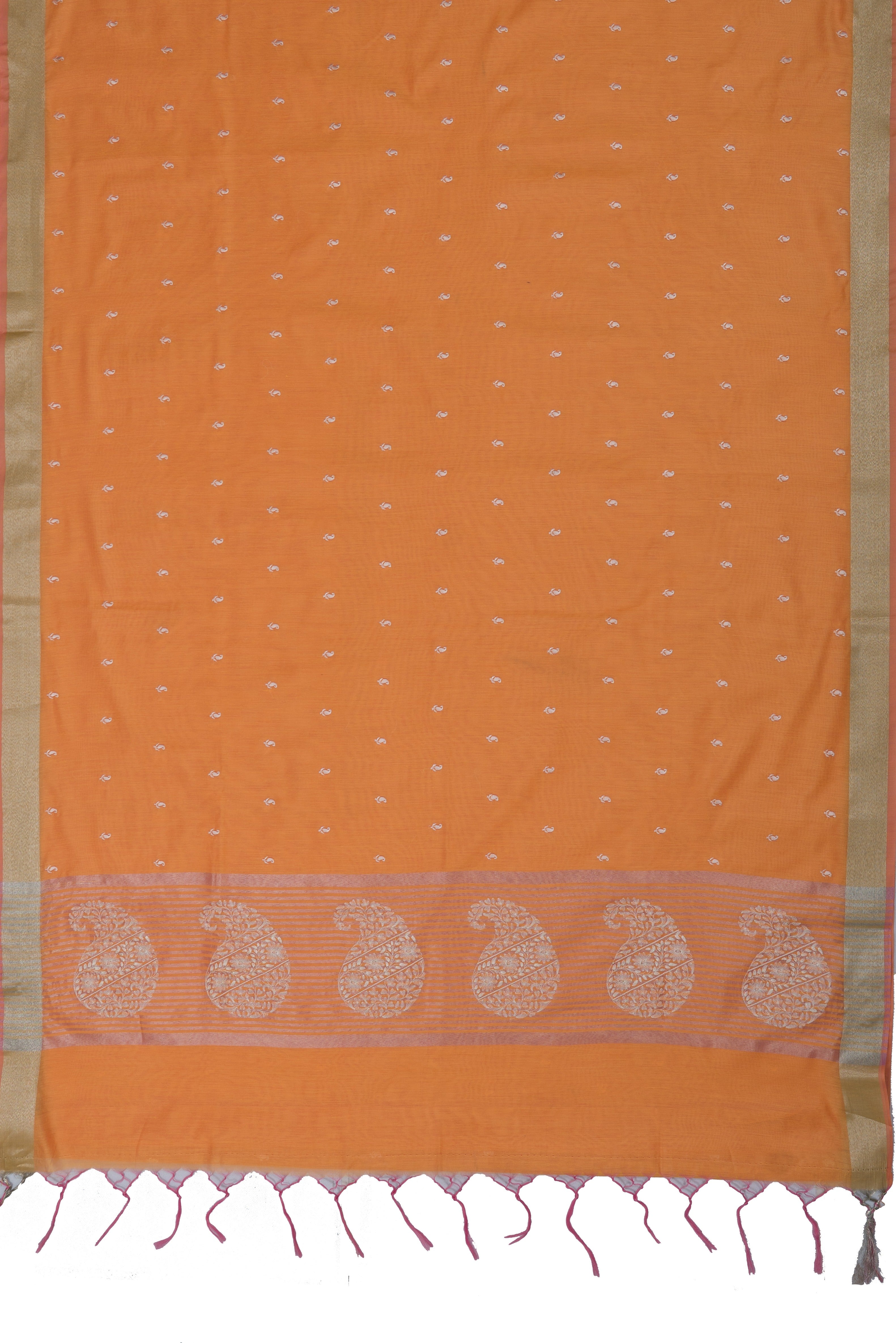 Mango Yellow Cotton Saree with Resham threadwork butti and Aamra Pallu