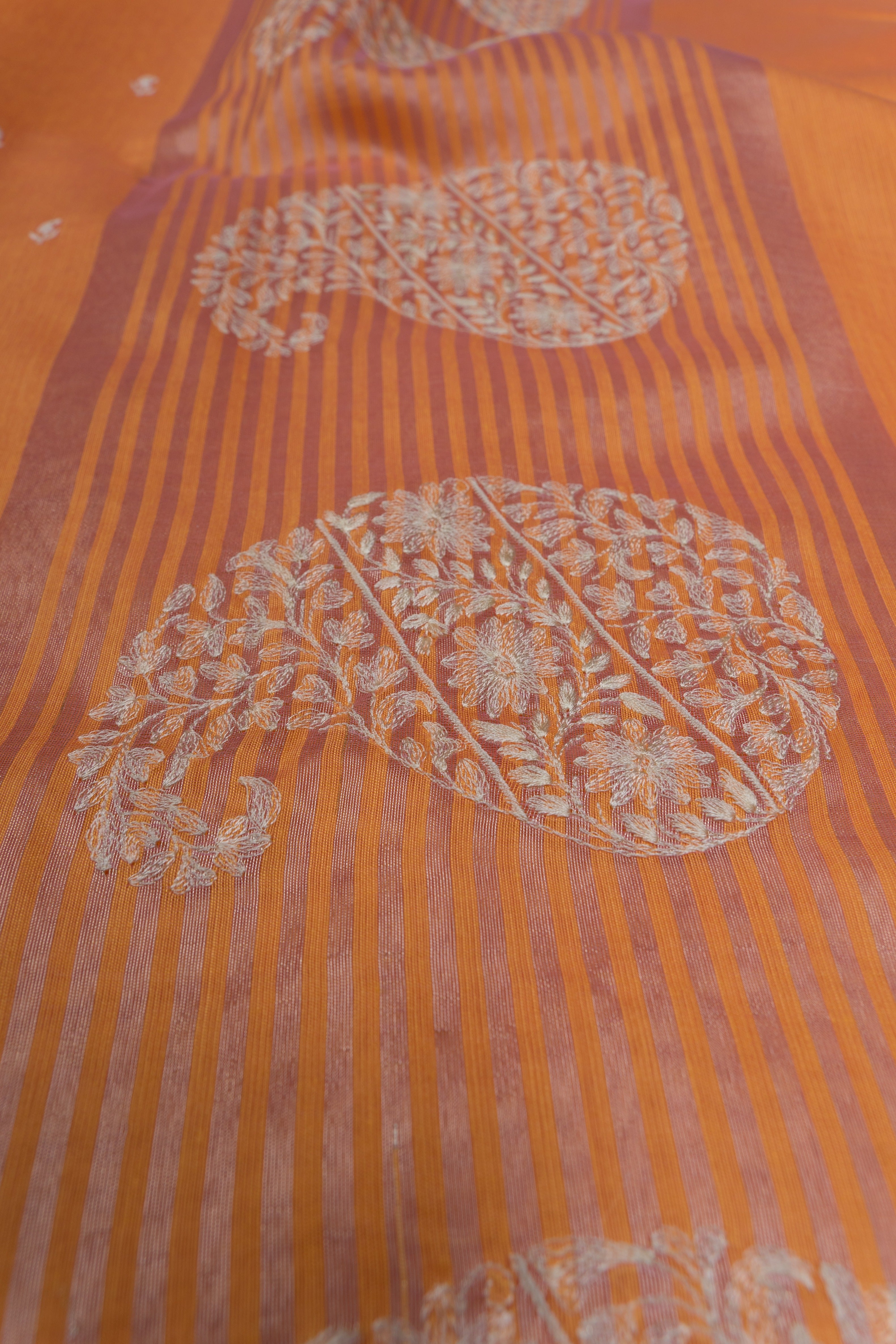 Mango Yellow Cotton Saree with Resham threadwork butti and Aamra Pallu