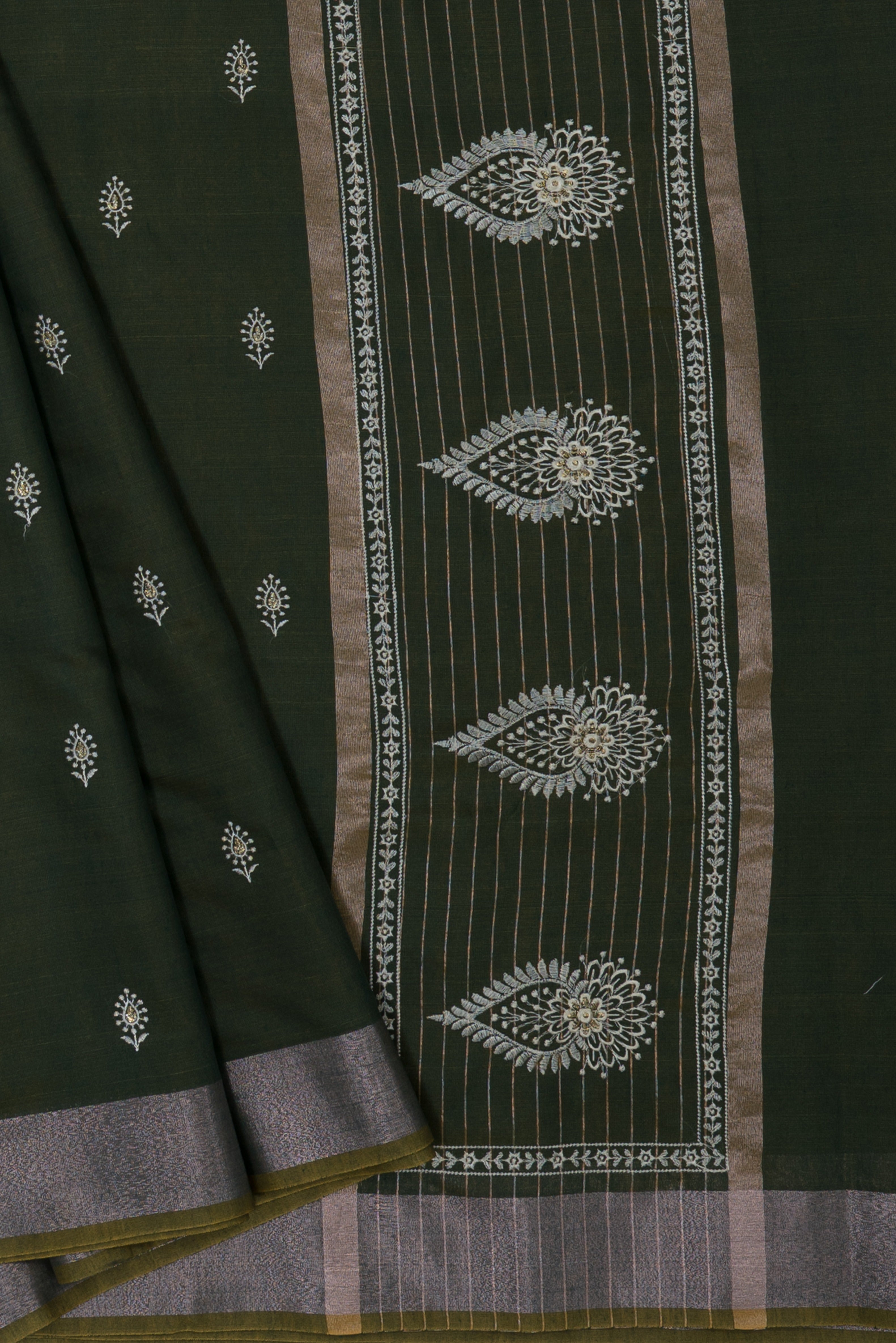Mehndi Green Cotton Saree with Mukul butti and Resham Pallu