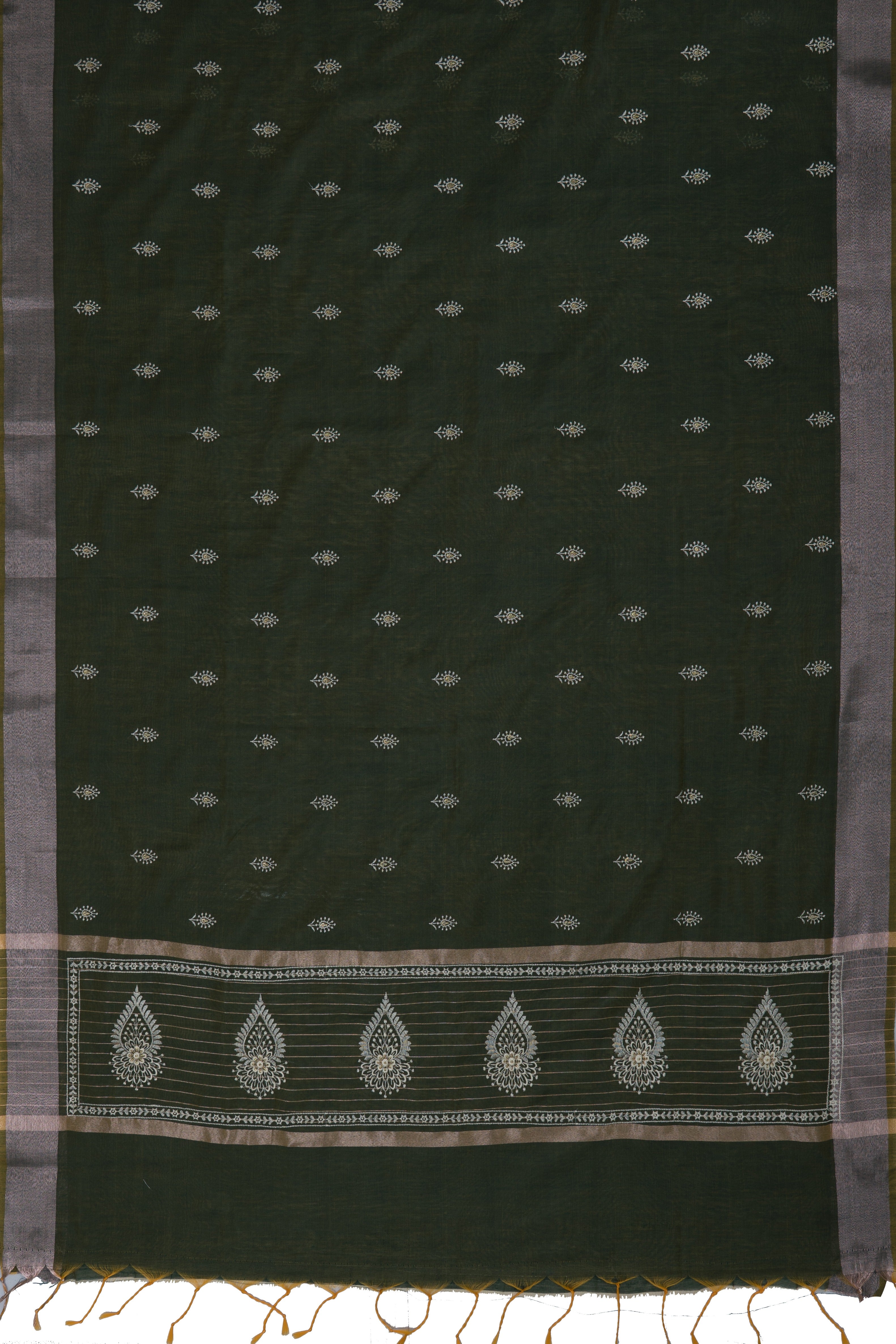 Mehndi Green Cotton Saree with Mukul butti and Resham Pallu