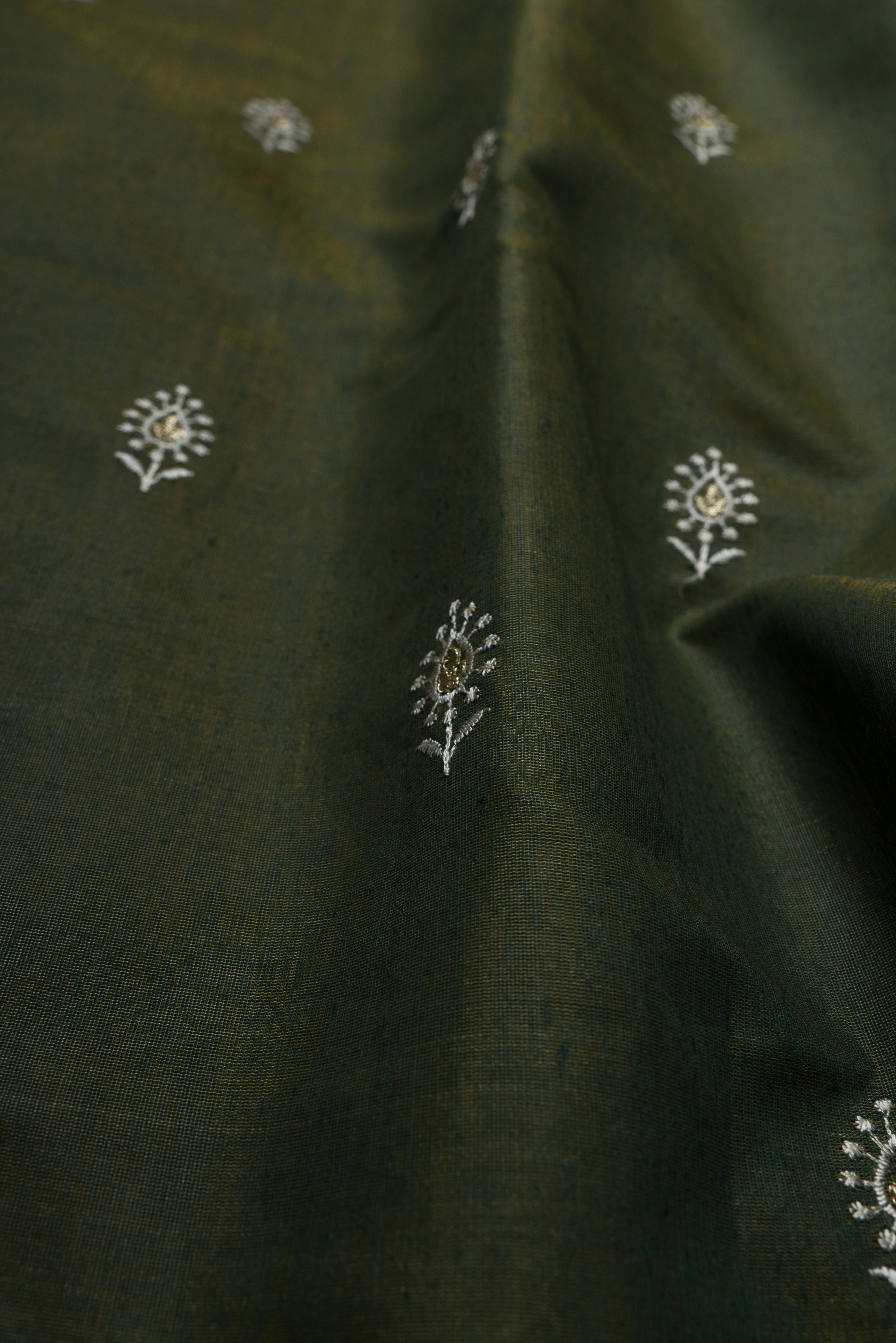 Mehndi Green Cotton Saree with Mukul butti and Resham Pallu