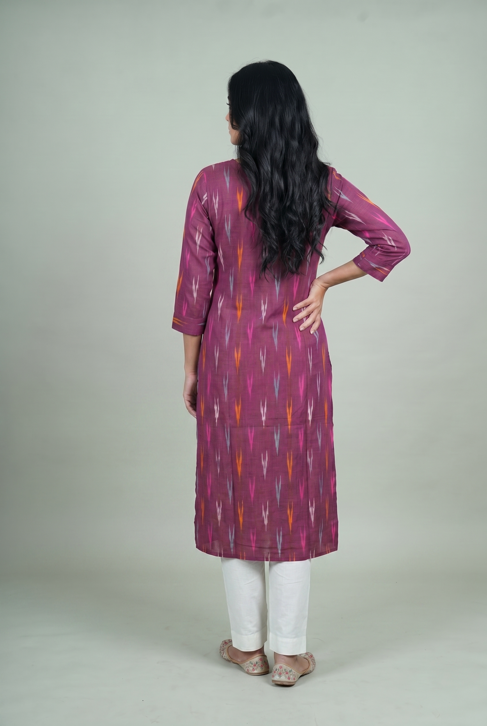 Mahogany Red Cotton Kurti with Ikkat Print