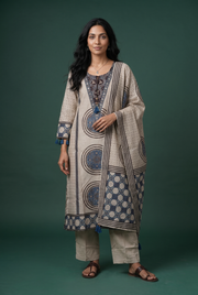 Beige Crepe Kurti with Ajrakh-Inspired Medallion Print