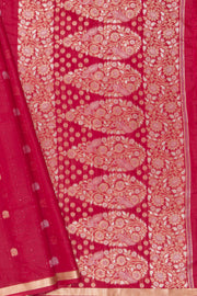 Ruby Red Jamdhani Cotton Paithani Saree with Resham stripes, Zari butti and Sequins work