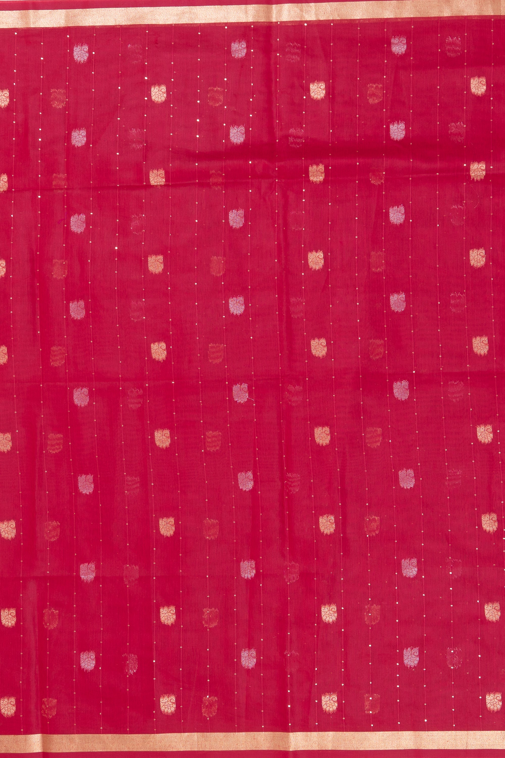 Ruby Red Jamdhani Cotton Paithani Saree with Resham stripes, Zari butti and Sequins work