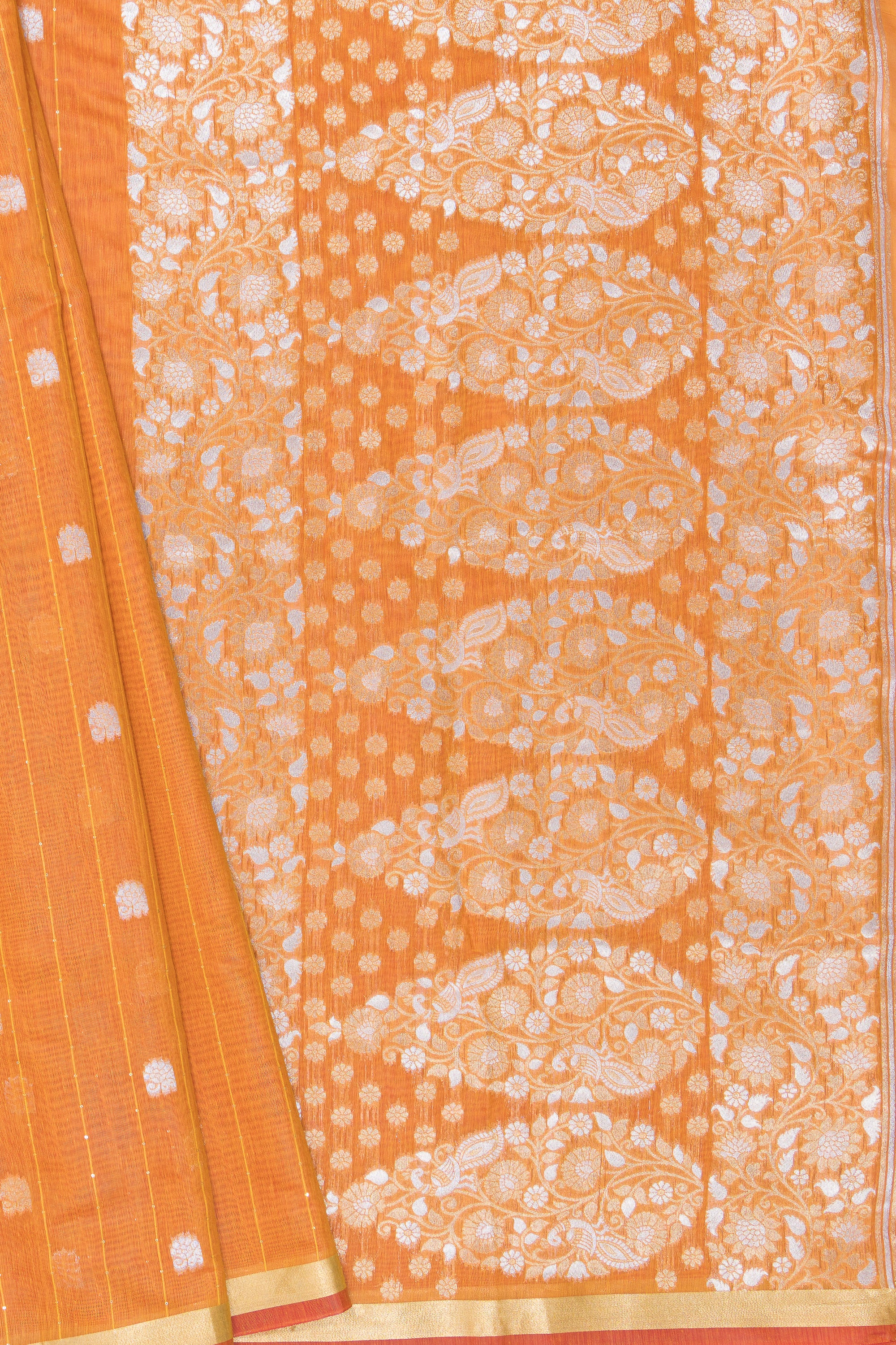 Haldi Yellow Jamdhani Cotton Paithani Saree with Resham stripes, Zari butti and Sequins work