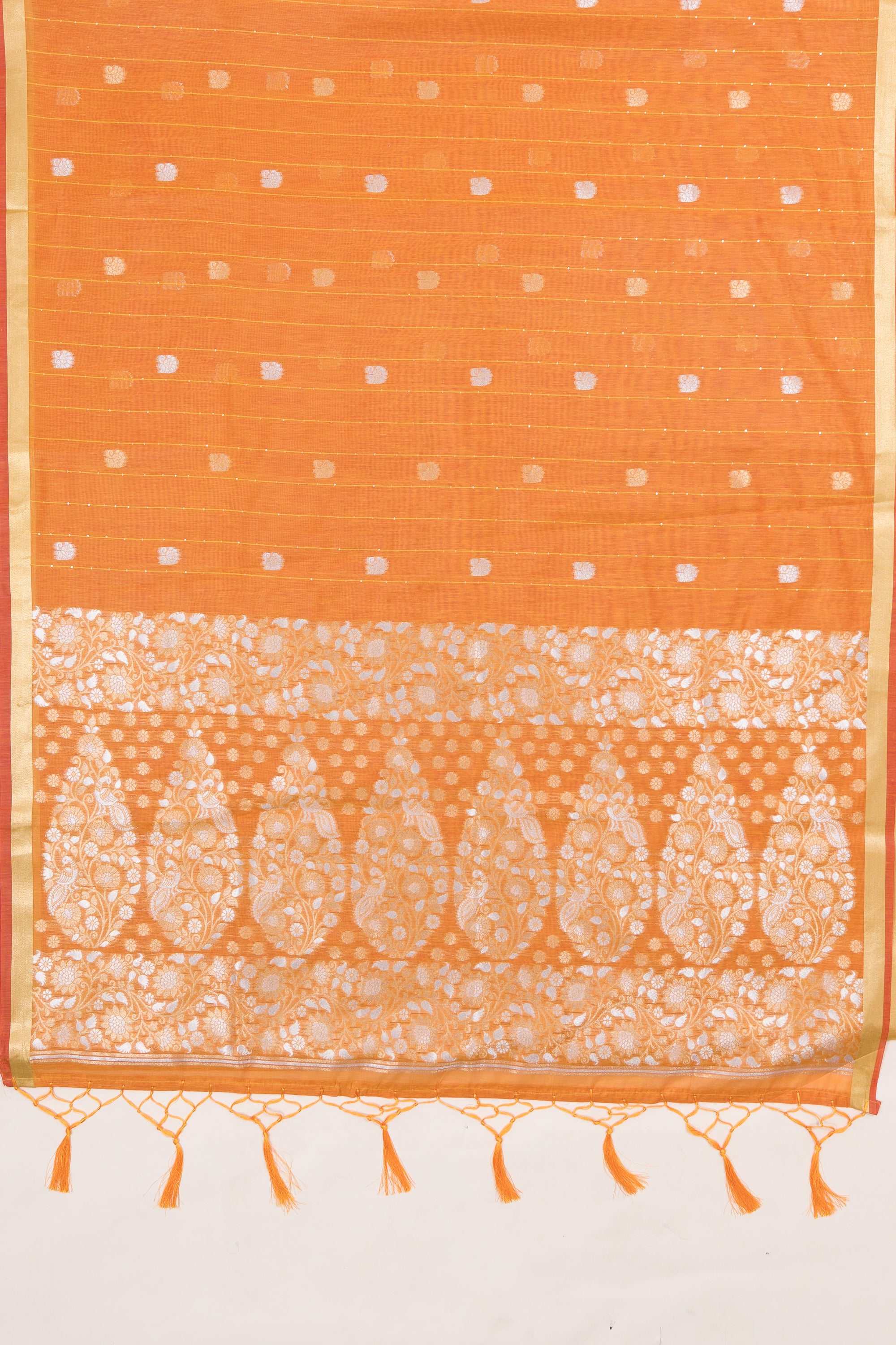Haldi Yellow Jamdhani Cotton Paithani Saree with Resham stripes, Zari butti and Sequins work