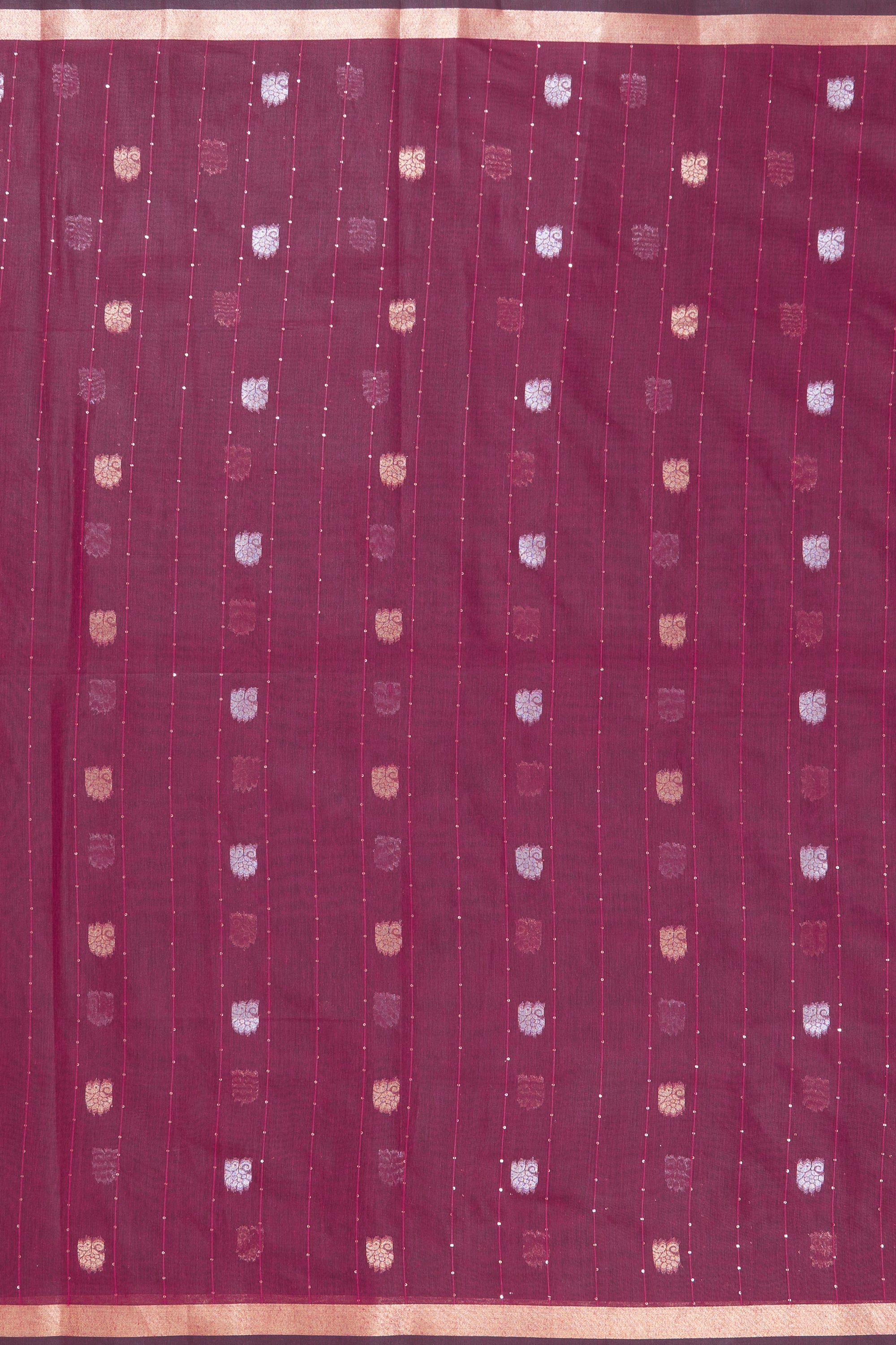 Cherry Red Jamdhani Cotton Paithani Saree with Resham stripes, Zari butti and Sequins work
