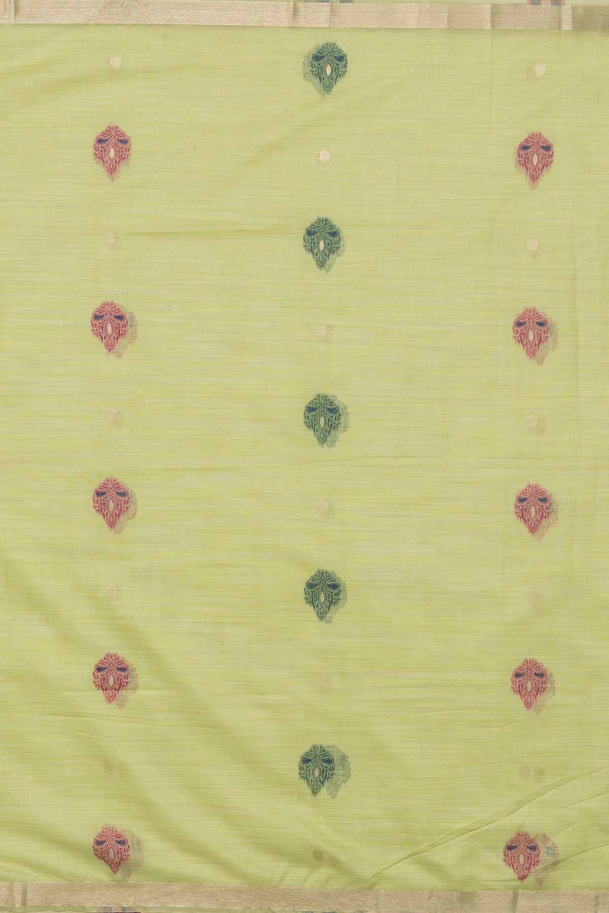 Lime Green Jamdhani Cotton Paithani Saree with Double butti and Pakṣivṛnda Pallu