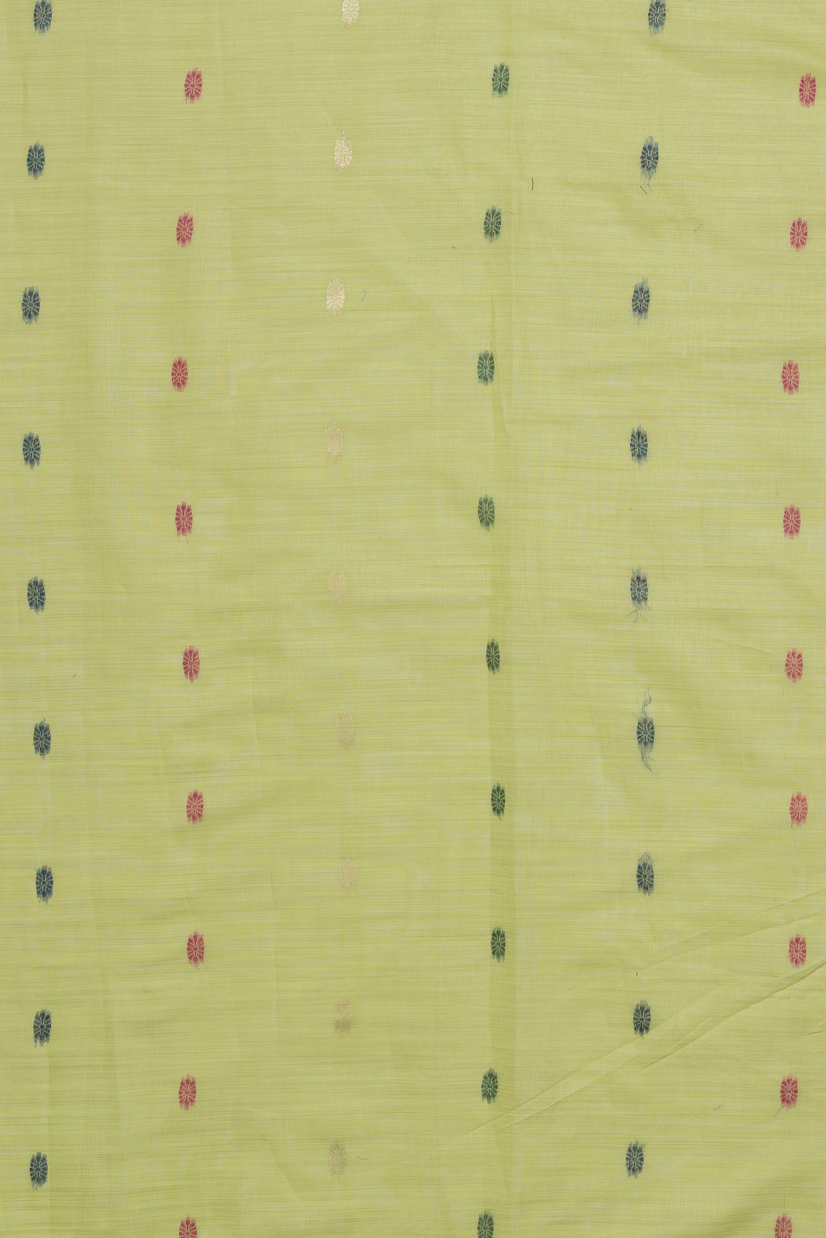 Lime Green Jamdhani Cotton Paithani Saree with Double butti and Pakṣivṛnda Pallu