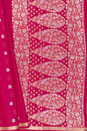 Rani Pink Jamdhani Cotton Paithani Saree with Resham stripes, Zari butti and Sequins work