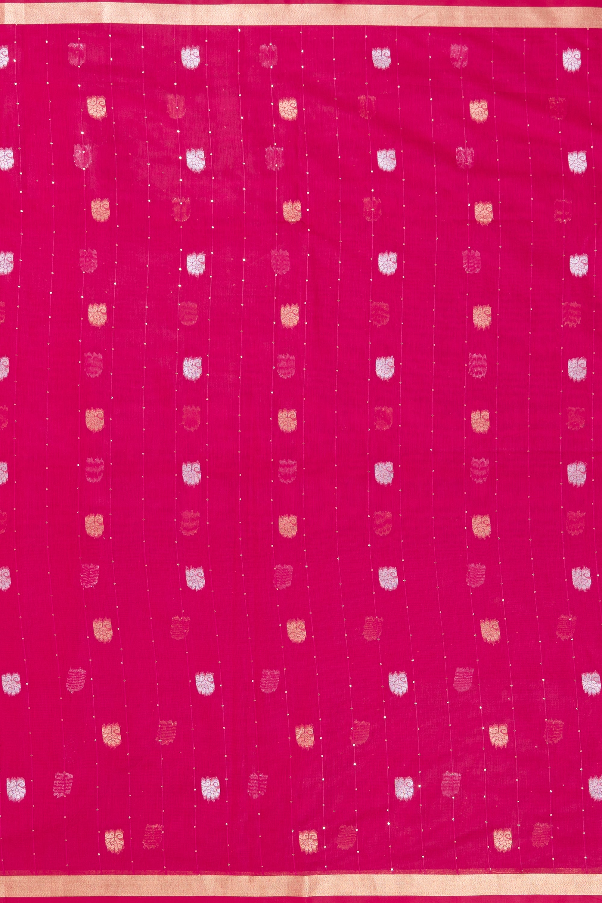 Rani Pink Jamdhani Cotton Paithani Saree with Resham stripes, Zari butti and Sequins work