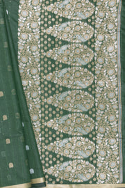 Emerald Green Jamdhani Cotton Paithani Saree with Resham stripes, Zari butti and Sequins work
