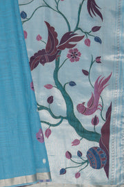 Sky Blue Jamdhani Cotton Paithani Saree with Double butti and Pakṣivṛnda Pallu