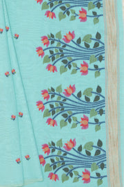 Sea Green Cotton Saree with Padma Pallu and Resham threadwork butti