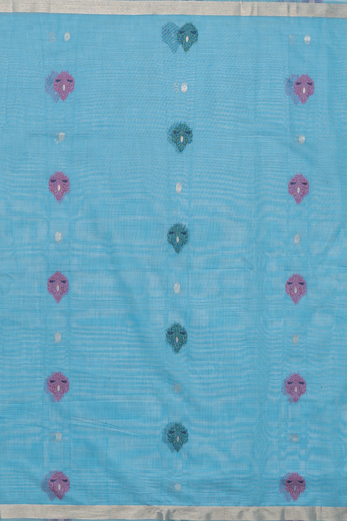 Sky Blue Jamdhani Cotton Paithani Saree with Double butti and Pakṣivṛnda Pallu