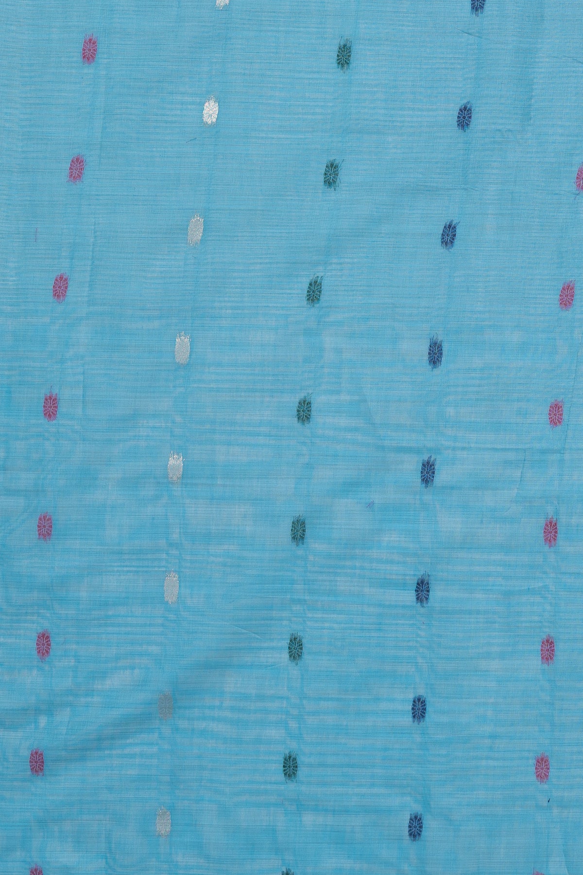 Sky Blue Jamdhani Cotton Paithani Saree with Double butti and Pakṣivṛnda Pallu