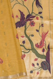 Marigold Yellow Jamdhani Cotton Paithani Saree with Double butti and Pakṣivṛnda Pallu