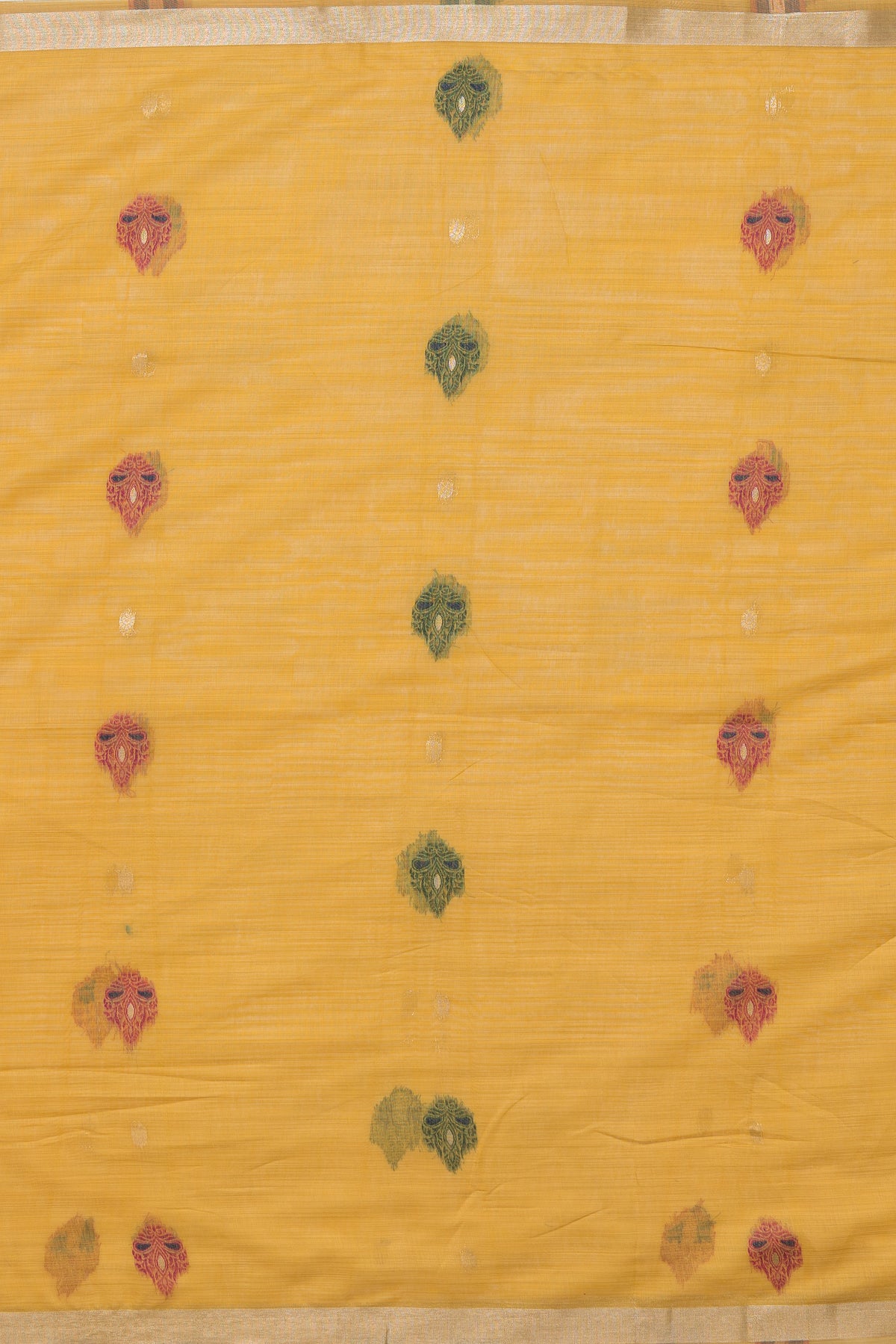Marigold Yellow Jamdhani Cotton Paithani Saree with Double butti and Pakṣivṛnda Pallu