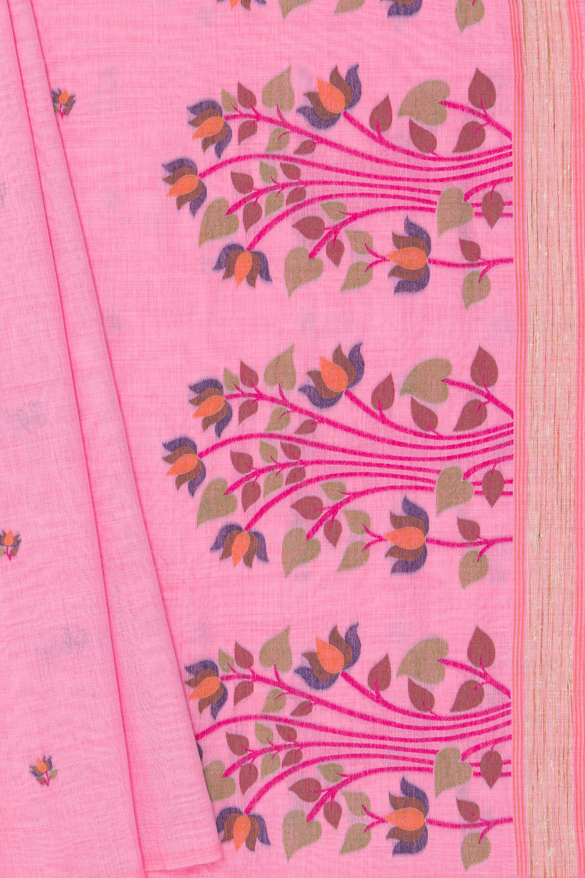 Baby Pink Cotton Saree with Padma Pallu and Resham threadwork butti