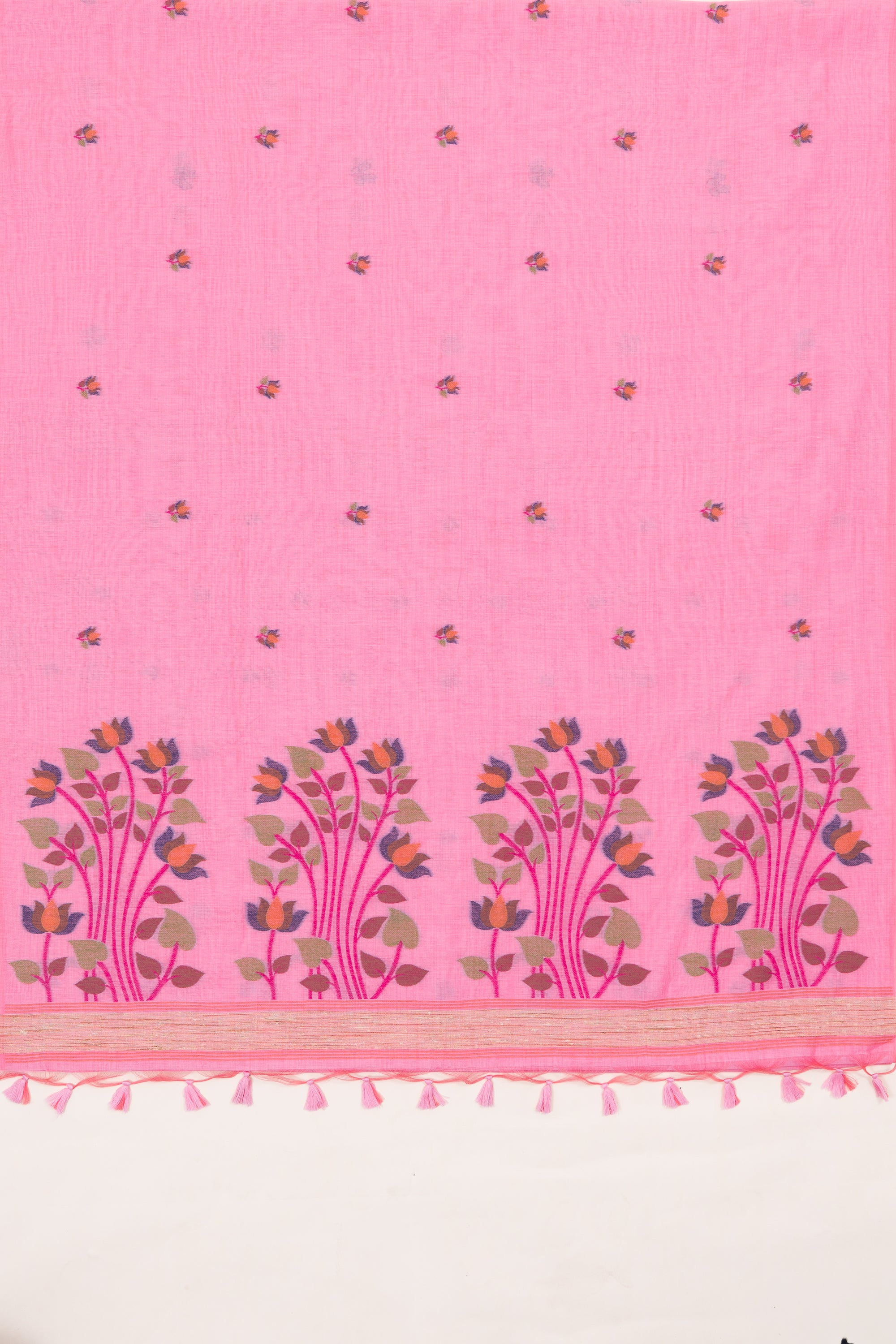 Baby Pink Cotton Saree with Padma Pallu and Resham threadwork butti
