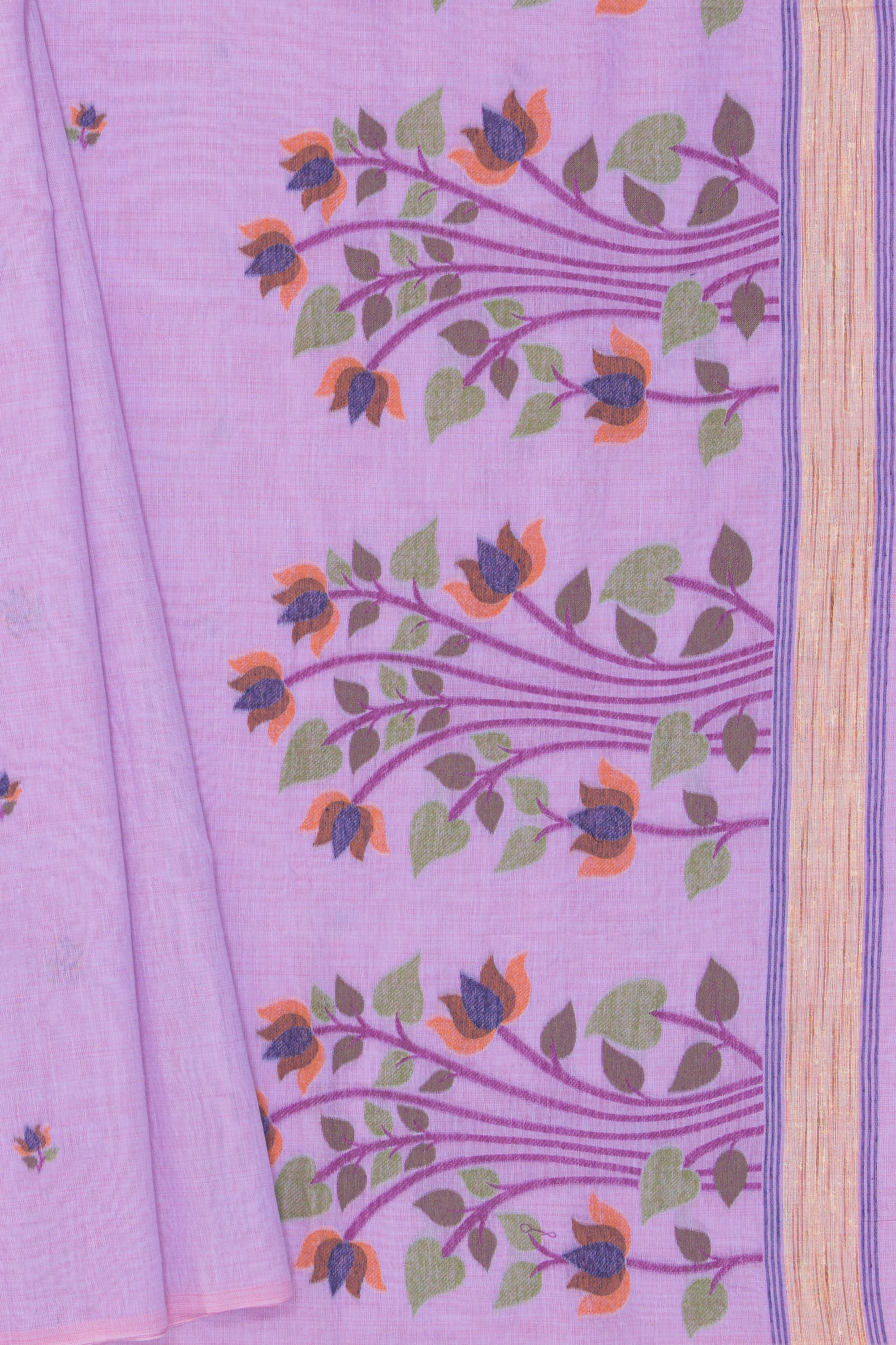 Lavender Cotton Saree with Padma Pallu and Resham threadwork butti