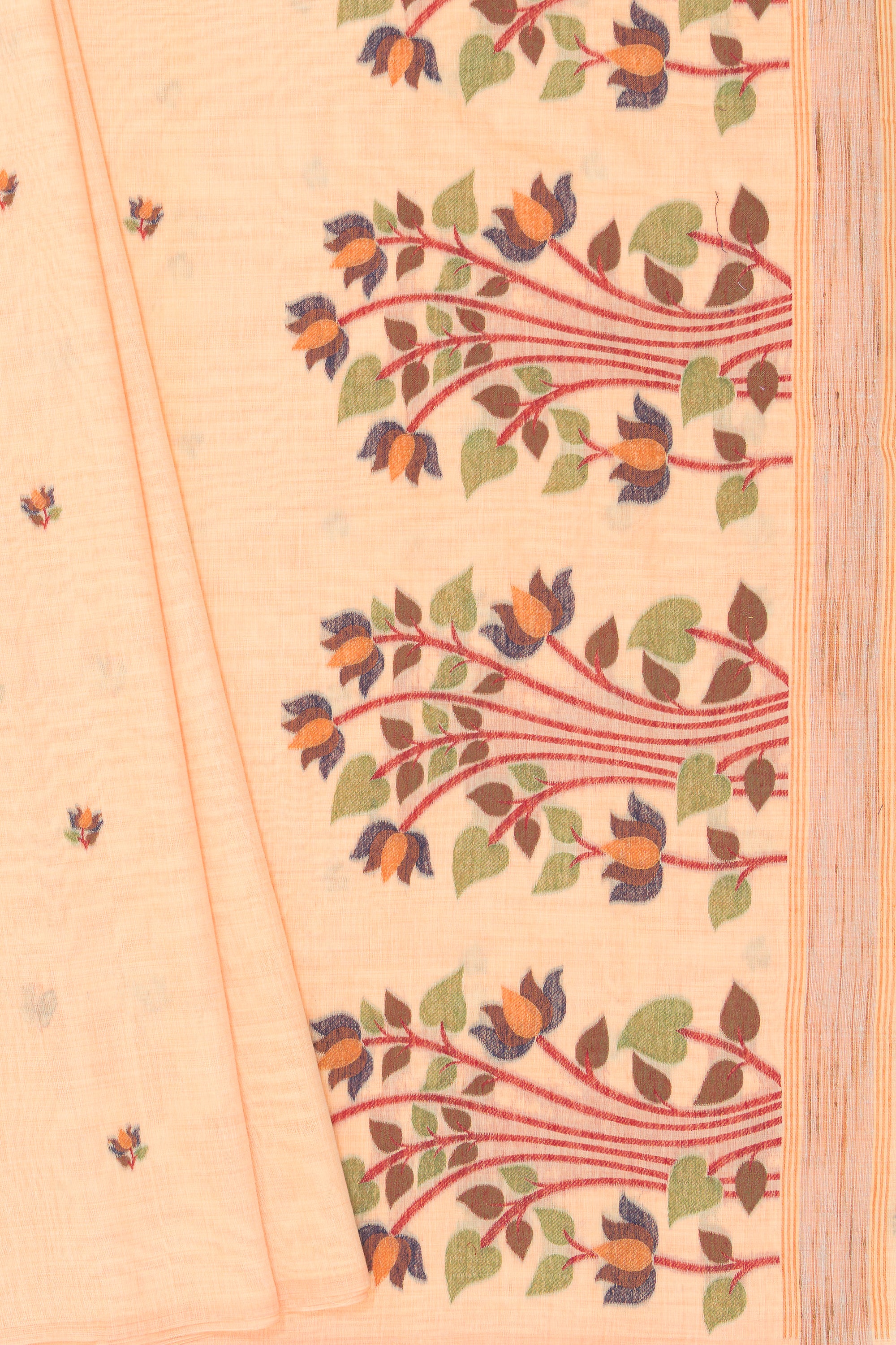 Sunflower Yellow Cotton Saree with Padma Pallu and Resham threadwork butti