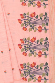 Peach Cotton Saree with Padma Pallu and Resham threadwork butti