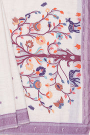 Cream Cotton Paithani Saree with Mṛgataru-Padmāvalī Pallu and contrast Purple Munya border
